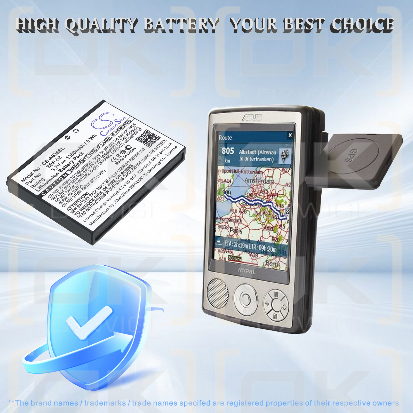 Asus Mypal A639 / SBP-03 1350 мАч литий-ионный 3,7 В (Cameron Sino)