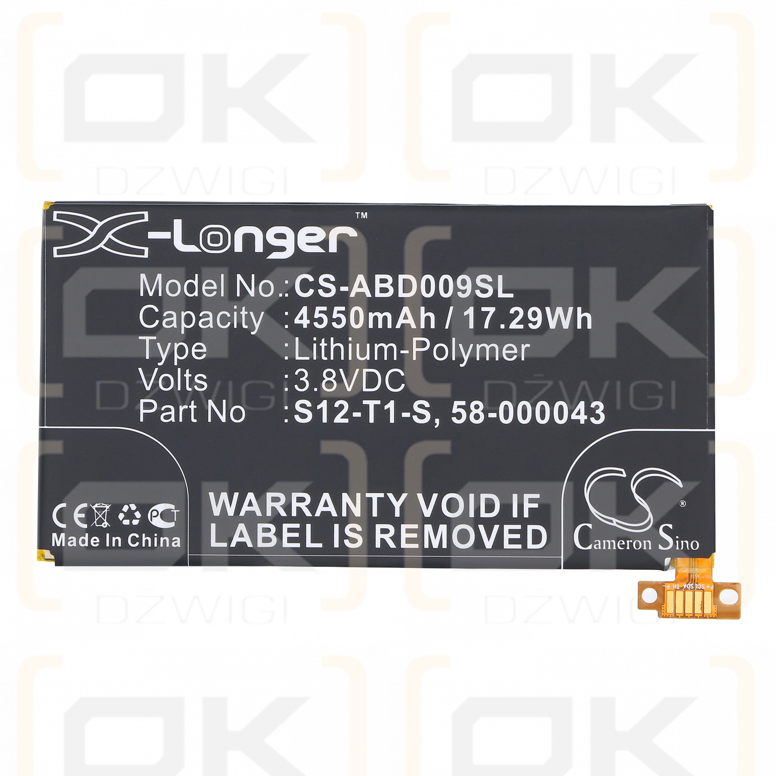 Batería Amazon C9R6QM / S12-T1-S de polímero de litio de 4550 mAh y 3,8 V (Cameron Sino)