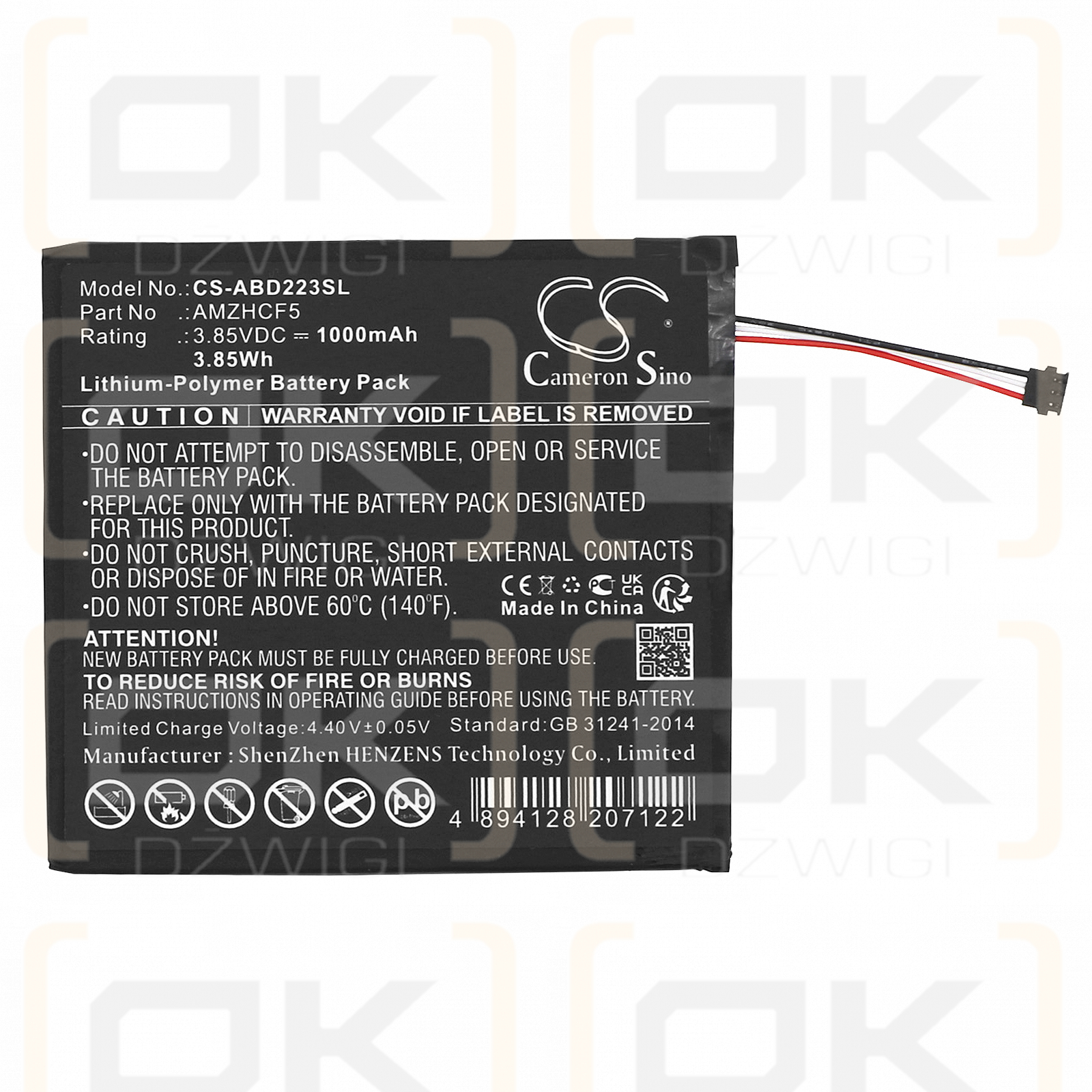 Amazon C2V2L3 / AMZHCF5 1000mAh Li-Polymer 3.85V (Cameron Sino)