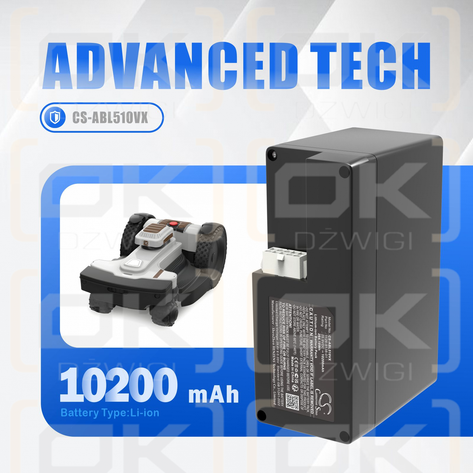 Ambrogio L85 / 101-806 10200mAh Li-ion 25.9V (Cameron Sino)