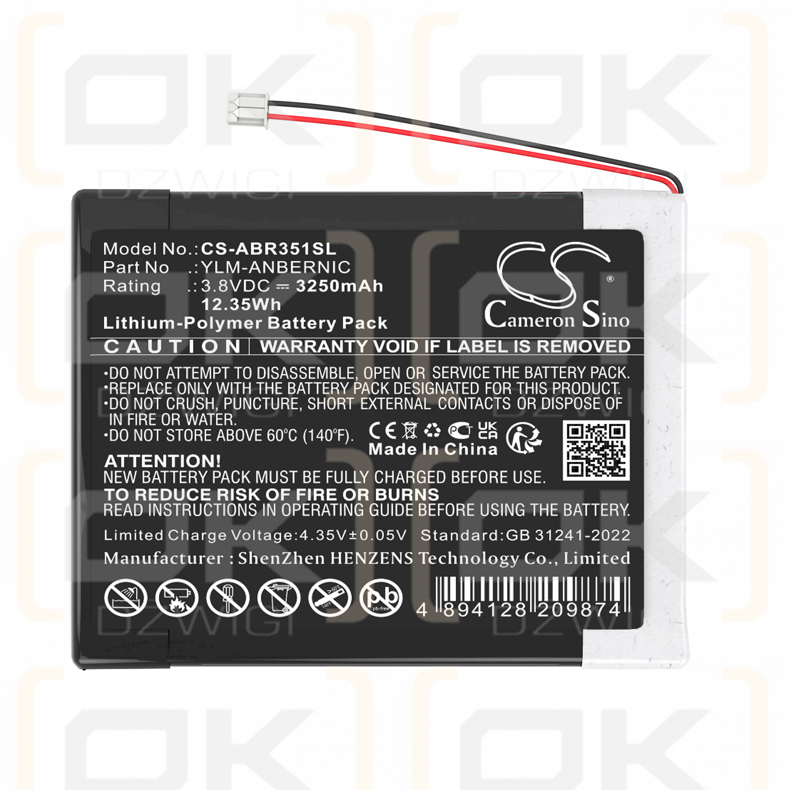 Anbernic RG351V / YLM-ANBERNIC 3700 мАч литий-полимерный 3,8 В (Cameron Sino)