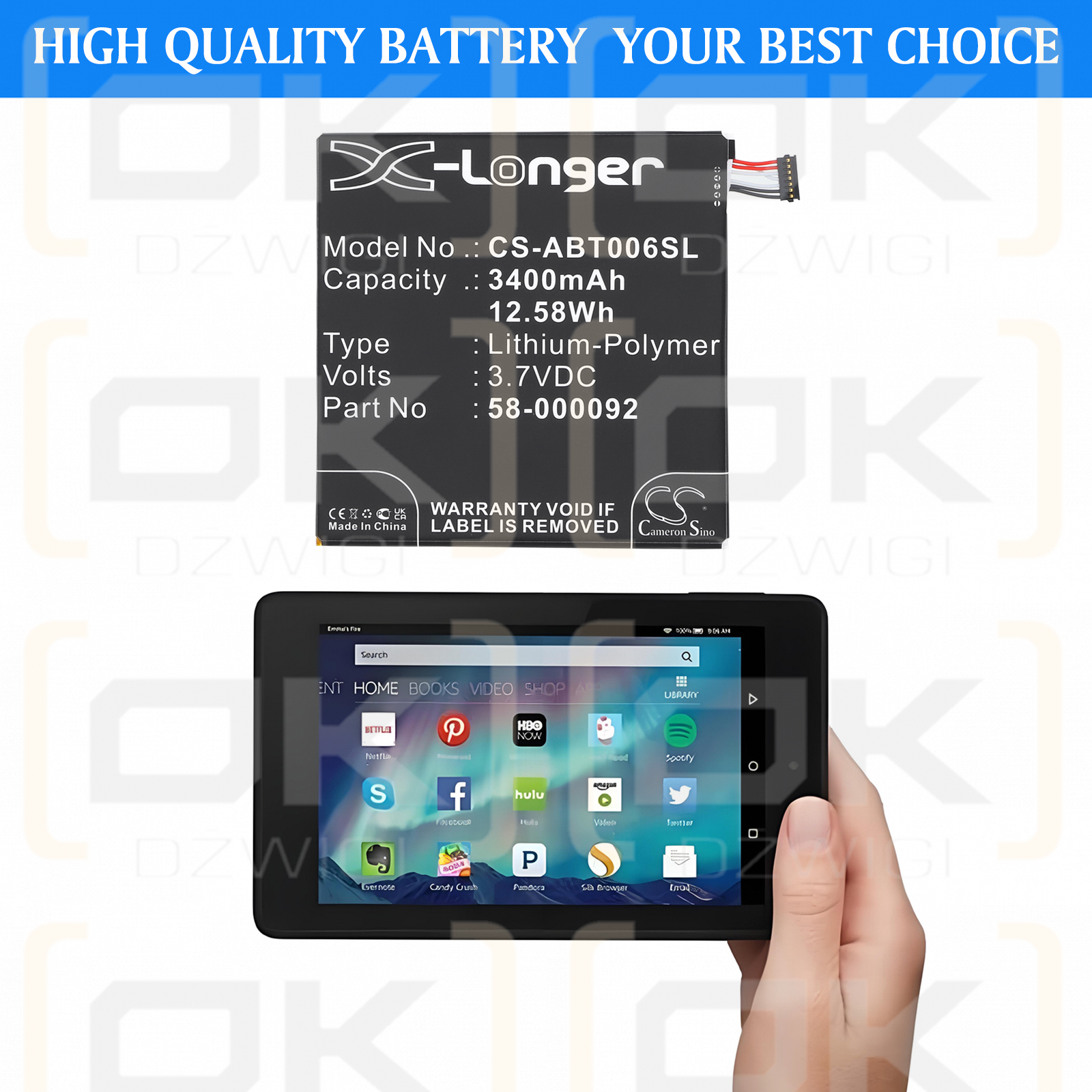 Amazon 26S1006 / 58-000092 3400 mAh Li-Polymer 3,7 V (Cameron Sino)