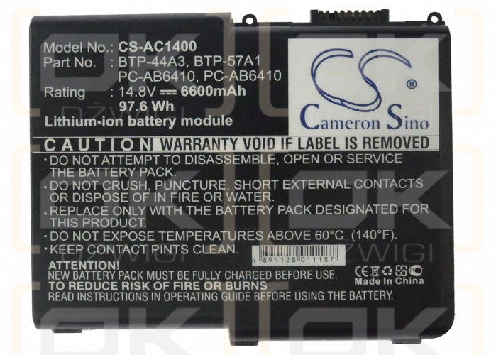Сменный аккумулятор для Acer Aspire 1606 / BTP-44A3 6600 мАч Li-ion 14,8 В (Cameron Sino)
