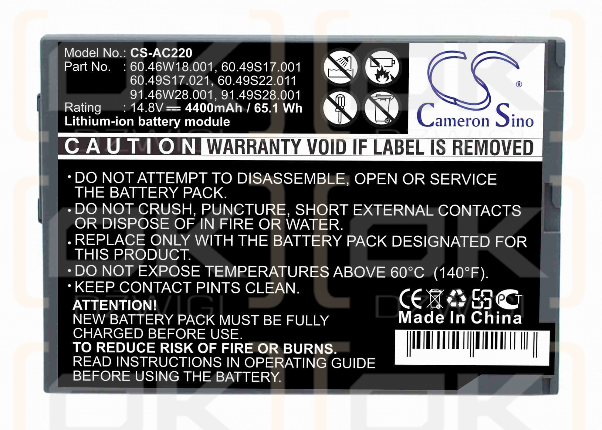 Acer TravelMate 283XVi / BTP-58A1 4400 mAh Li-Ion 14,8 V (Cameron Sino)