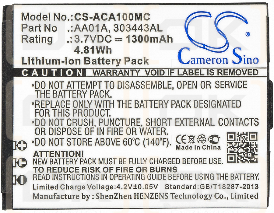 ACTIVEON CX GOLD / AA01A 1300mAh Li-ion 3.7V (Cameron Sino)