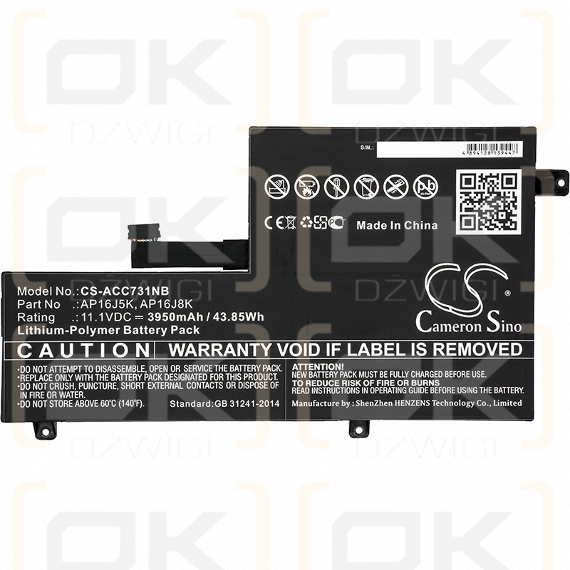 Acer Chromebook 11 CB311-7HT / AP16J5K 3950 mAh Li-Polymer 11,1 V (Cameron Sino)