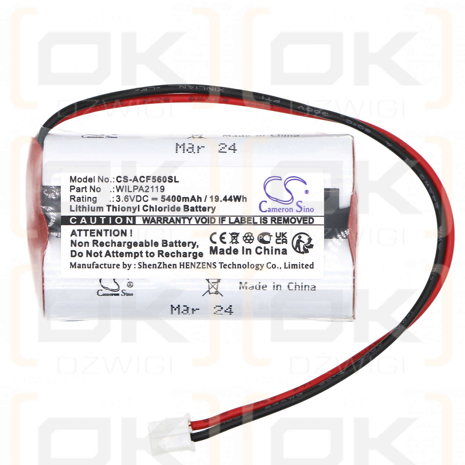 Actaris KTT310RF / WILPA2119 5400 mAh Li-SOCl2 3,6 V (Cameron Sino)