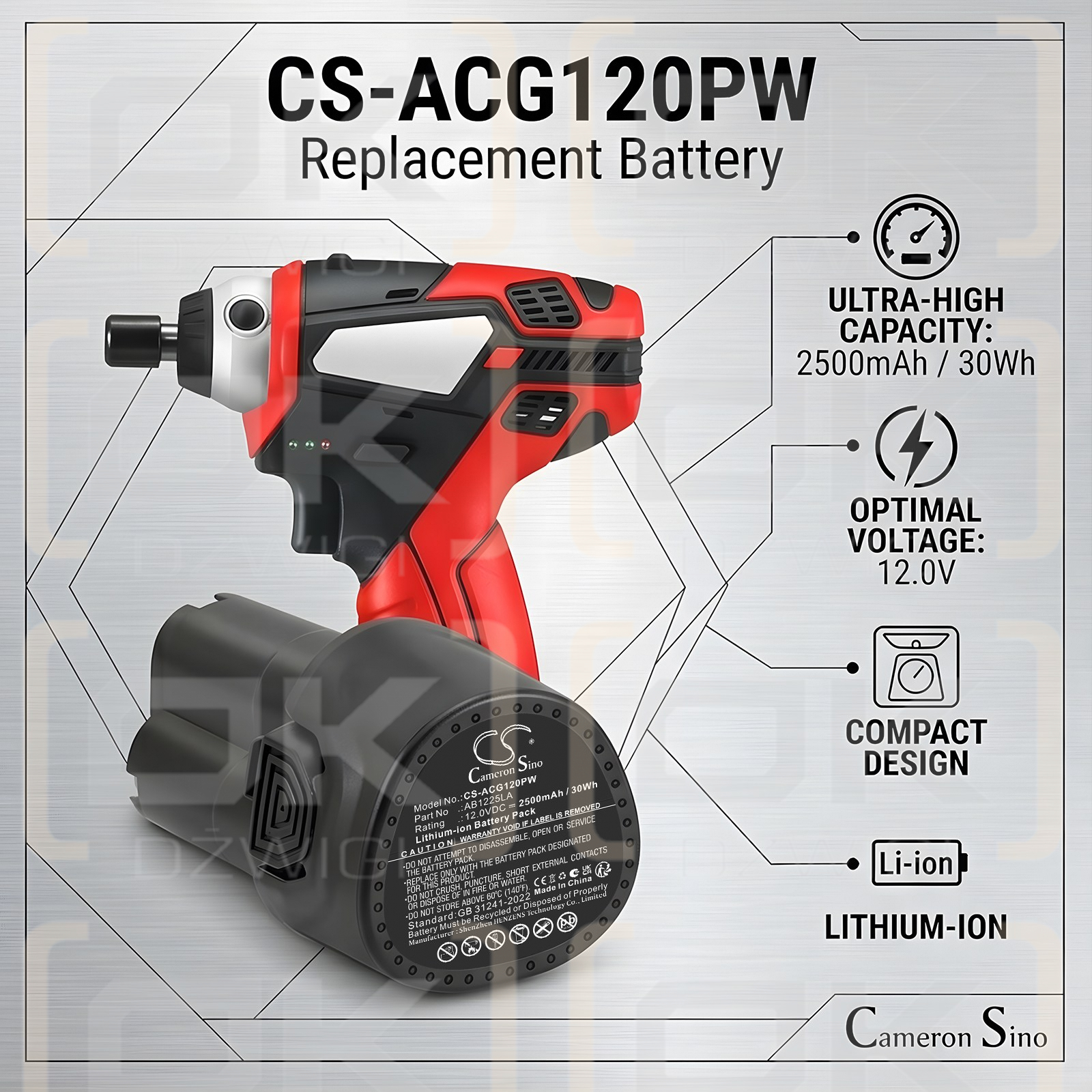 Bateria zamienna do ACDelco G12 / AB1225LA 2500 mAh Li-ion 12 V (Cameron Sino)