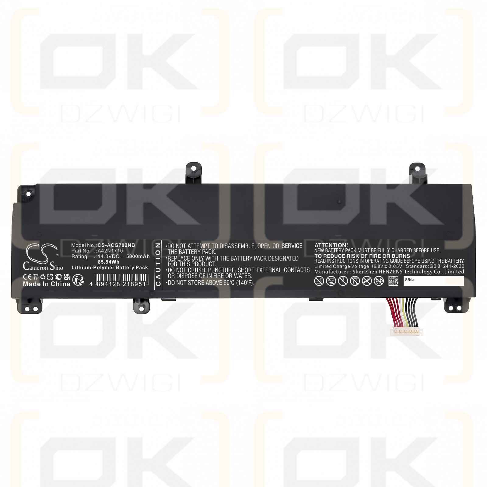 Batería de polímero de litio Acer ROG Strix GL702VI-WB74 / 0B110-00490000 de 5800 mAh y 14,8 V (Cameron Sino)