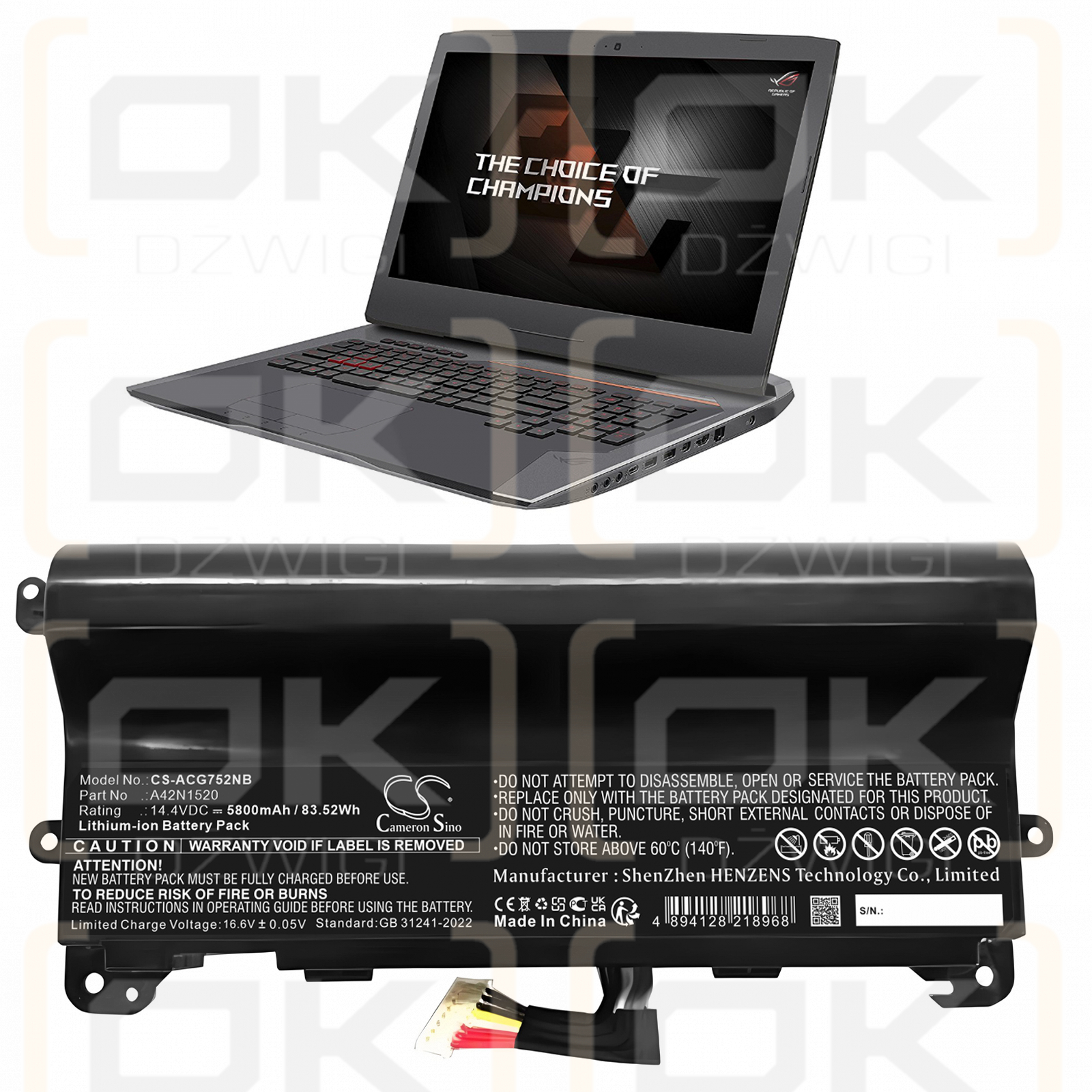 Acer ROG GFX72VY6820 / 0B110-00380000 5800mAh Li-ion 14.4V (Cameron Sino)