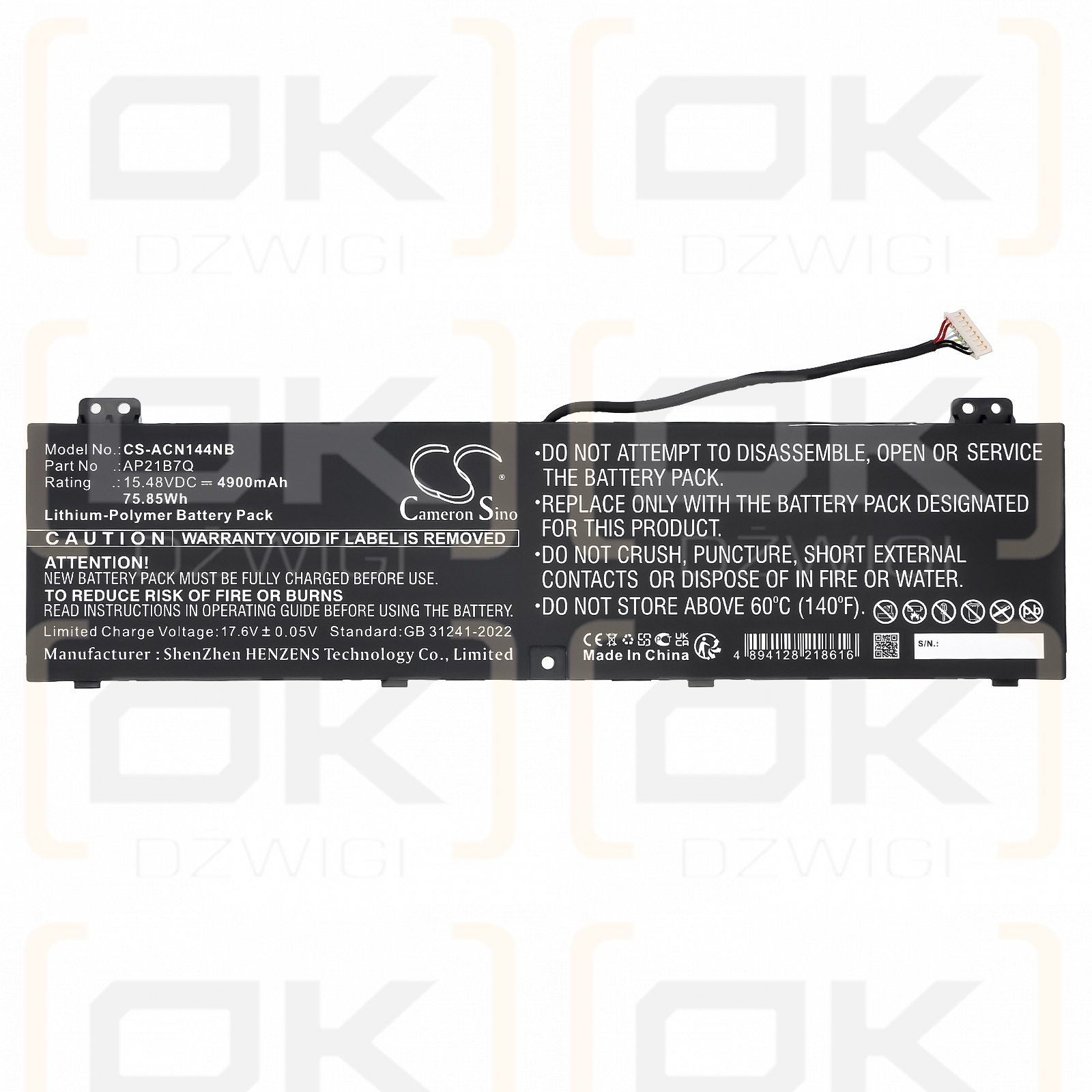Acer Swift X SFX16-61G-R9VD / AP21B7Q 4900mAh Li-Polymer 15.48V (Cameron Sino)