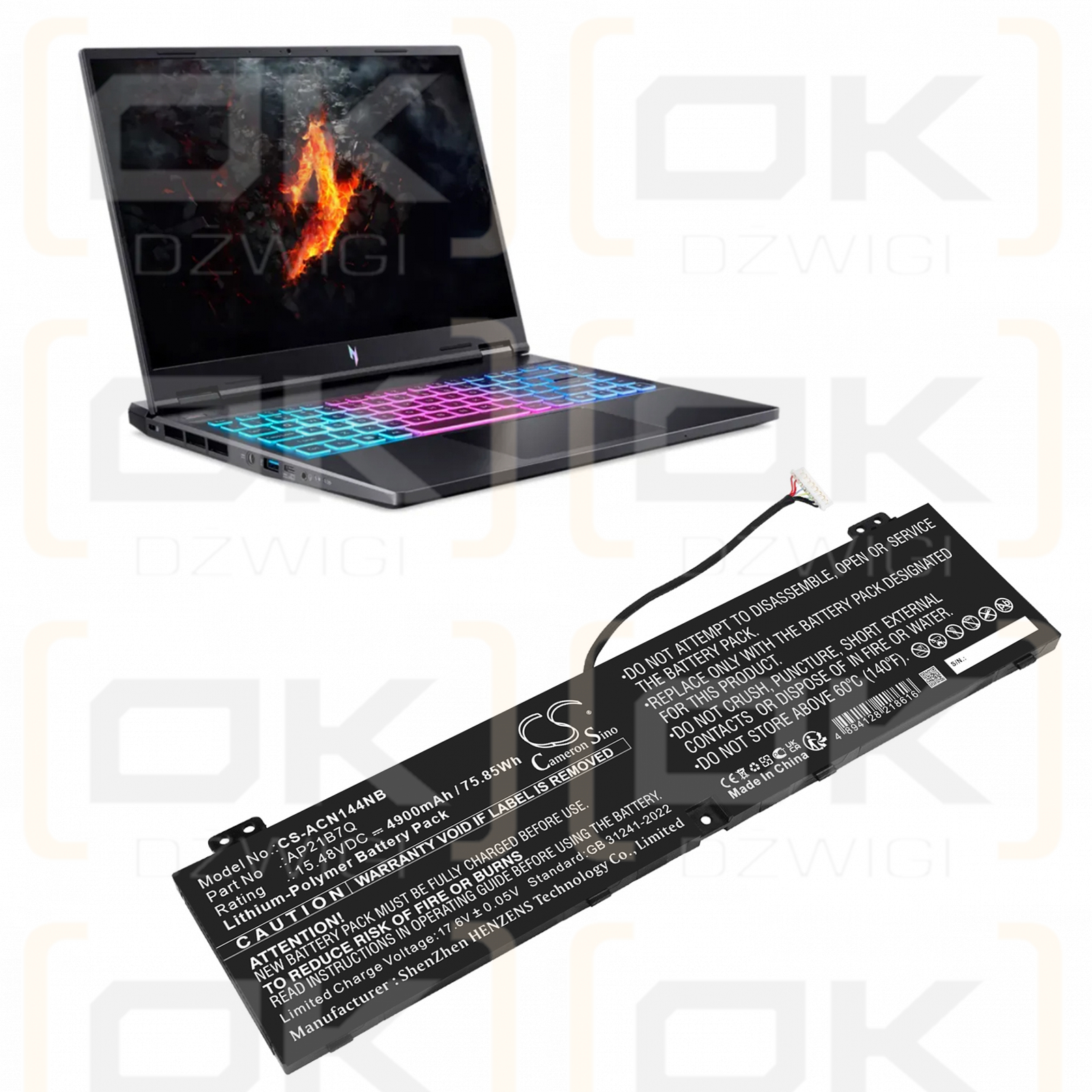 Acer Swift X SFX16-61G-R9VD / AP21B7Q 4900mAh Li-Polymer 15.48V (Cameron Sino)