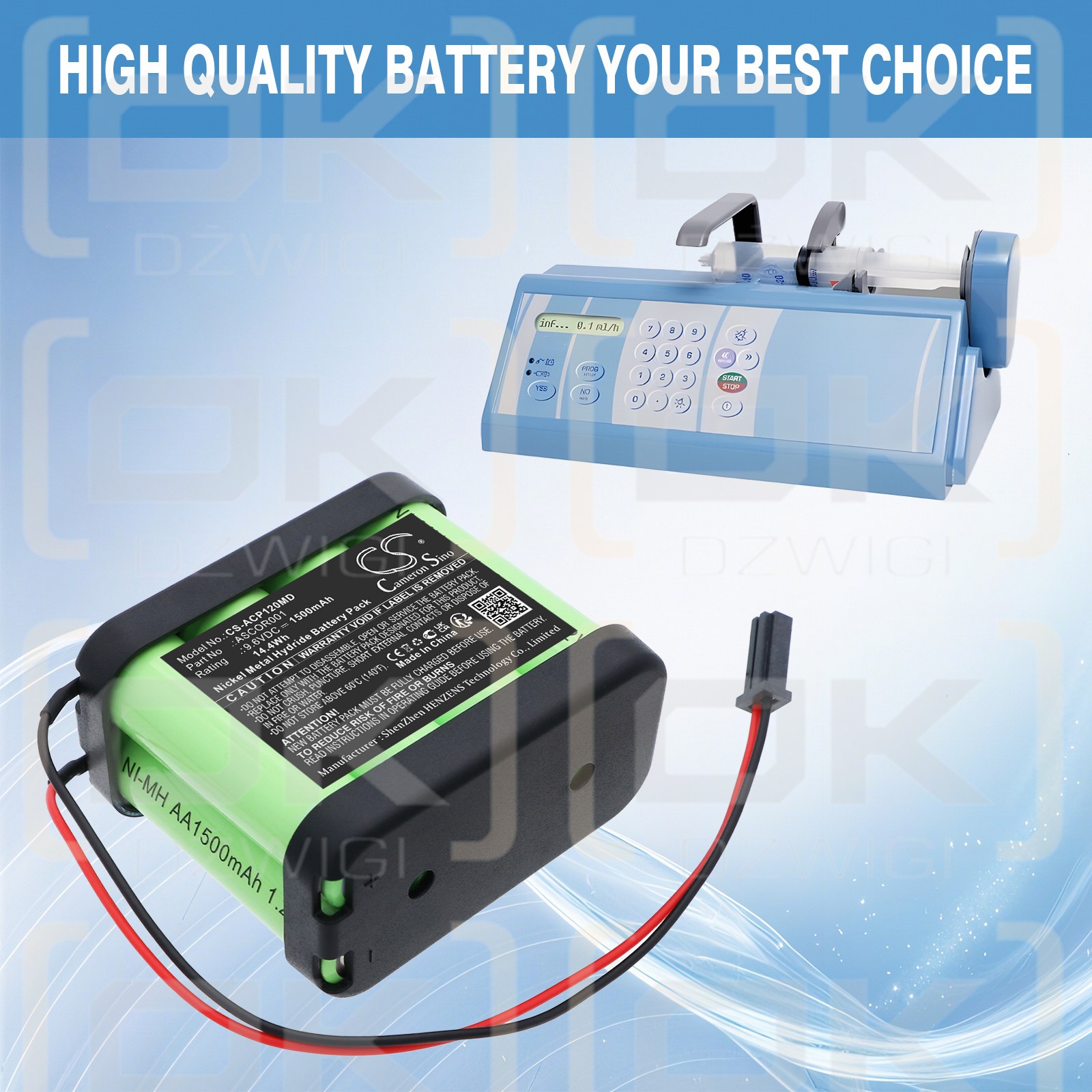 Ascor syringe pum / ASCOR001 1500 mAh Ni-MH 9.6 V (Cameron Sino)