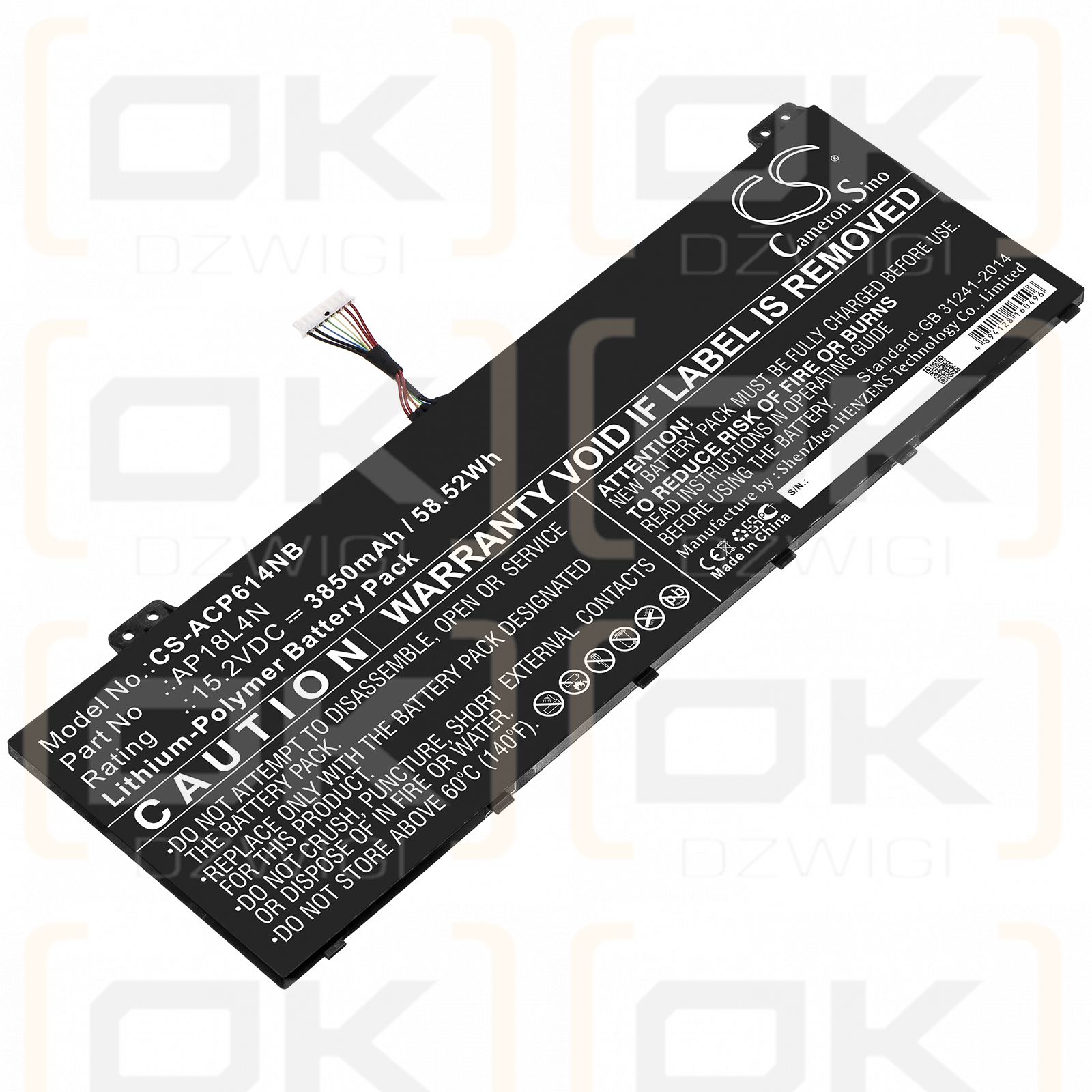 Acer TMP614-51-75A3 / AP18L4N 3850mAh Li-Polymer 15.20V (Cameron Sino)