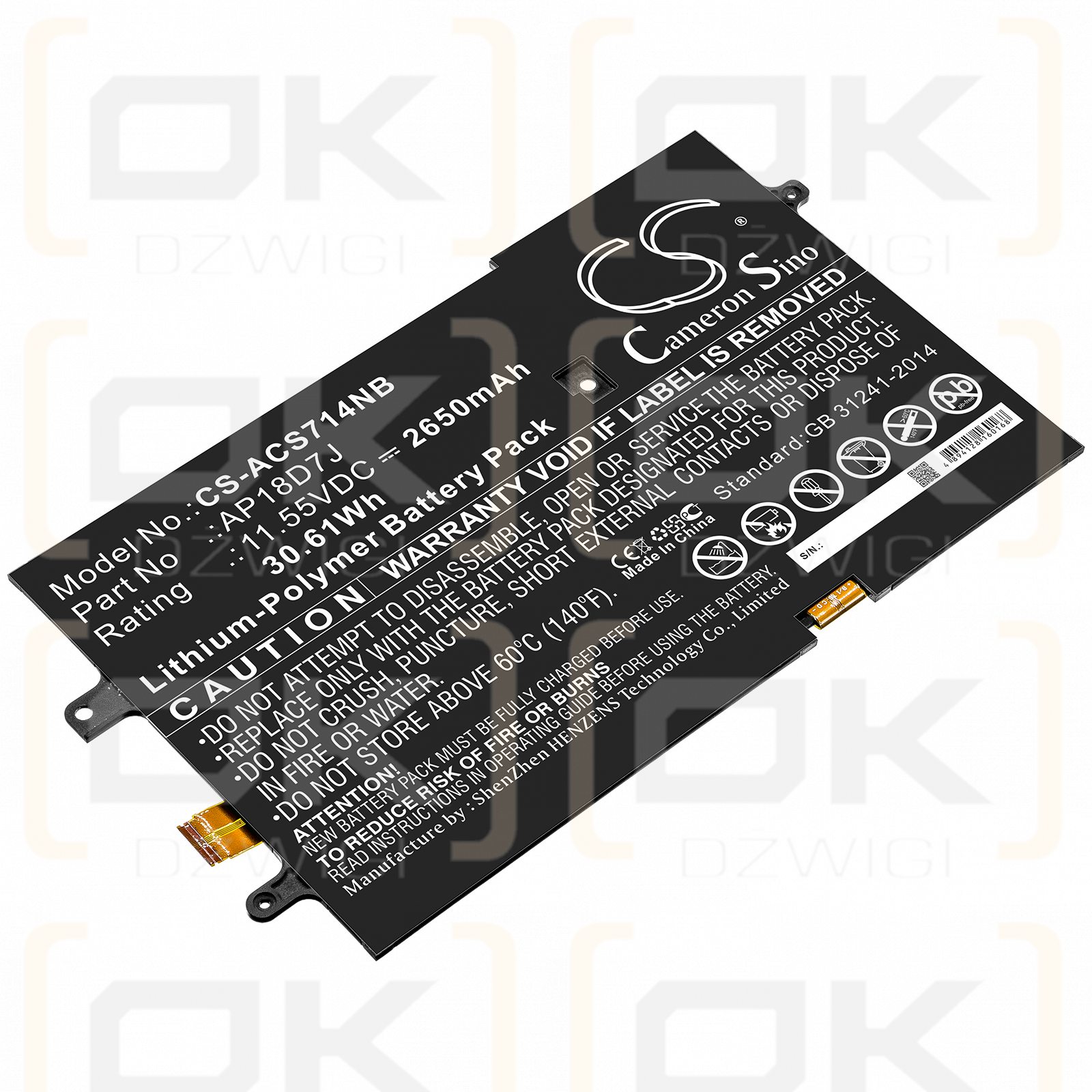 Acer Swift 7 SF714-52T / AP18D7J 2650 mAh Li-Polymer 11.55 V (Cameron Sino)