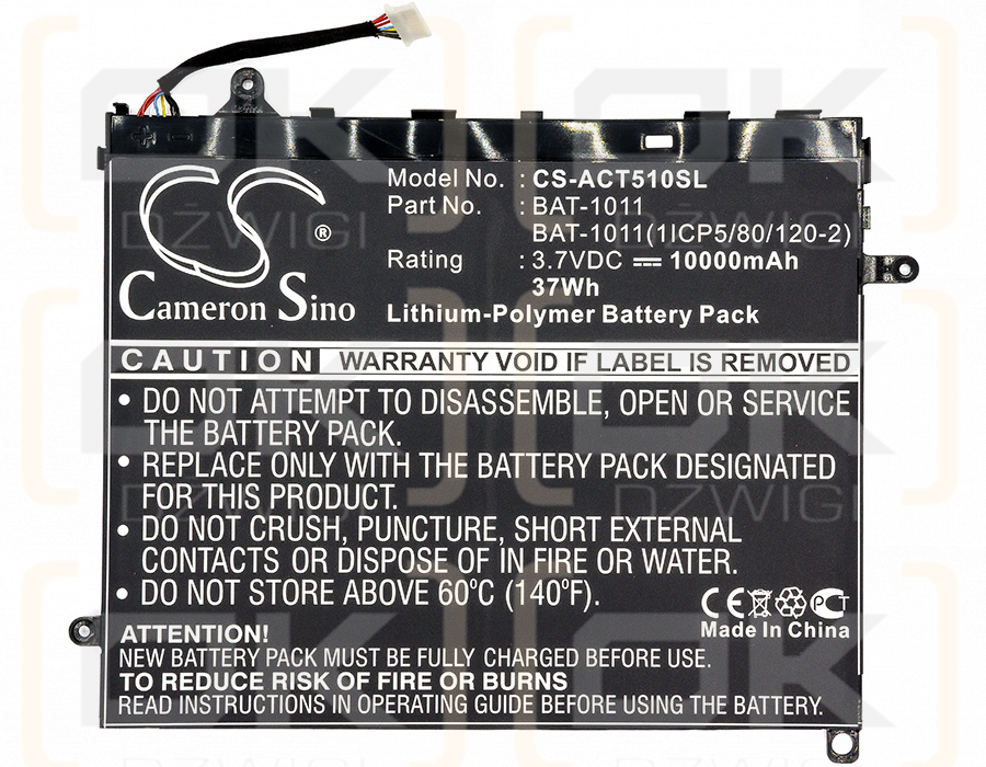 Acer Iconia TAB A510-10S32U / BAT-1011 10000 mAh Li-Polymer 3,7 V (Cameron Sino)