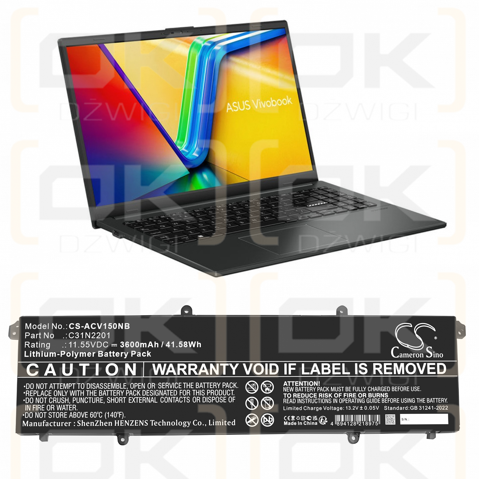 Asus Vivobook S 16 Flip TP3604VA-OLED-B9016WTS / 0B200-04260000 3600mAh Li-Polymer 11.55V (Cameron Sino)