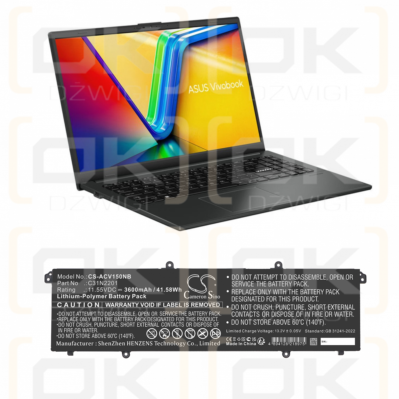 Asus Vivobook S 16 Flip TP3604VA-OLED-B9016WTS / 0B200-04260000 3600mAh Li-Polymer 11.55V (Cameron Sino)