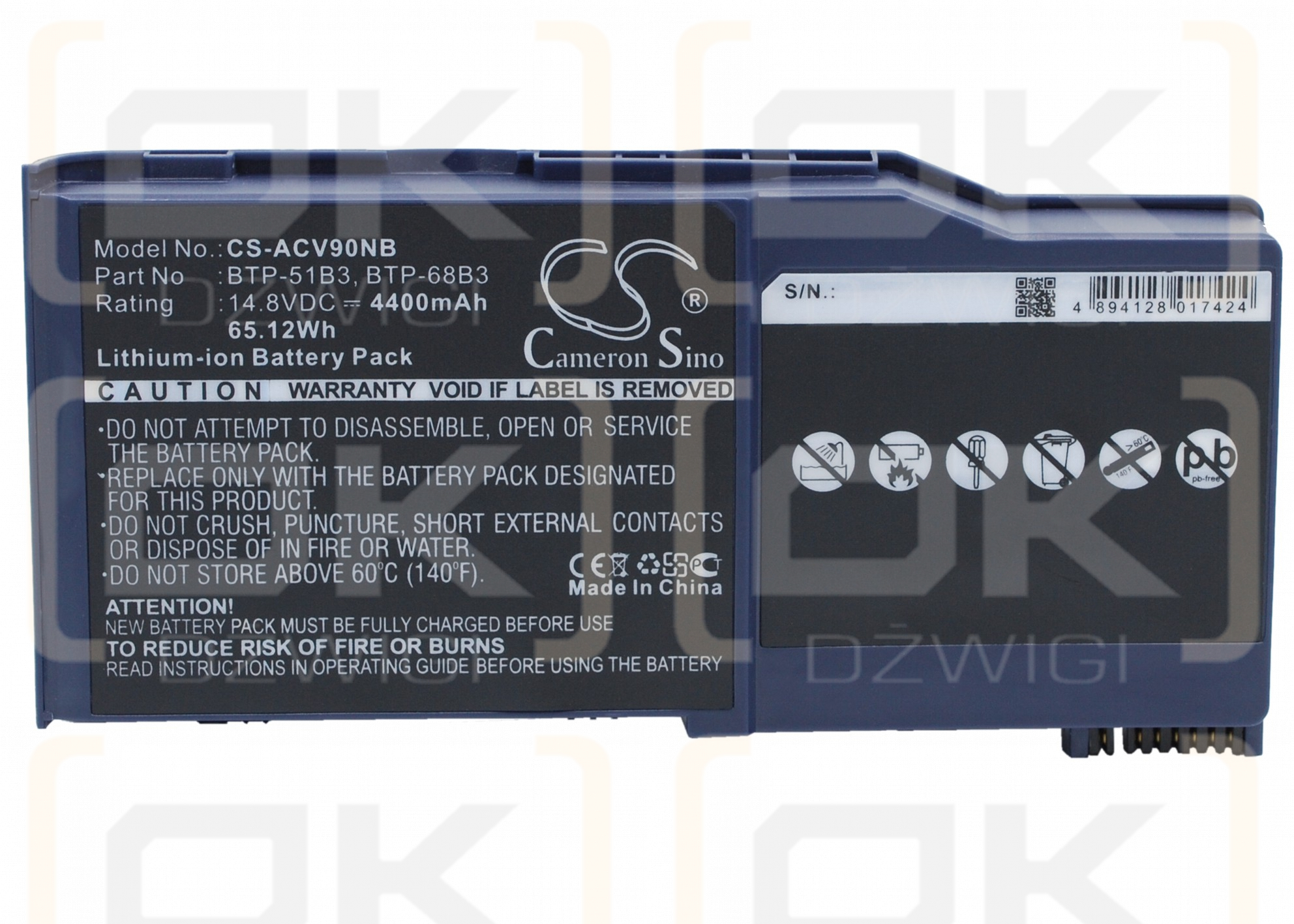Acer Wistron AJ V90 / BTP-51B3 4400 mAh Li-ion 14.8 V (Cameron Sino)