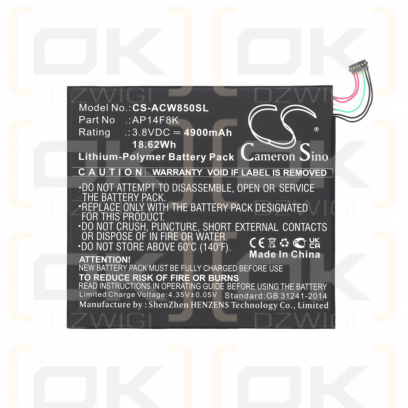 Acer GT-810 / AP14F8K 4900 mAh Li-Polymer 3.8 V (Cameron Sino)
