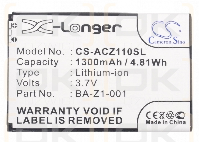 Acer Liquid Z2 Duo / BA-Z1-001 1300mAh Li-ion 3.7V (Cameron Sino)