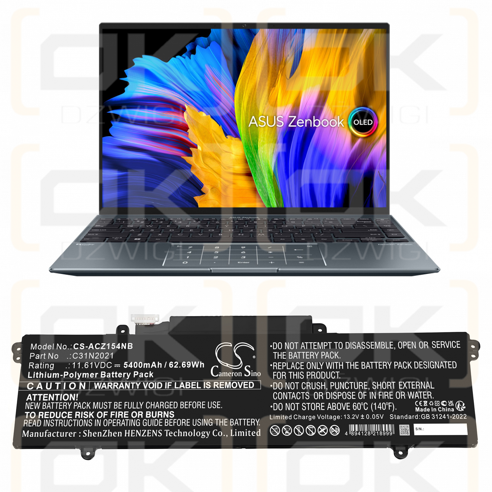 Asus Zenbook 14x OLED UX5401EA-KN711TS / 0B200-04030000 5400mAh Li-Polymer 11.61V (Cameron Sino)