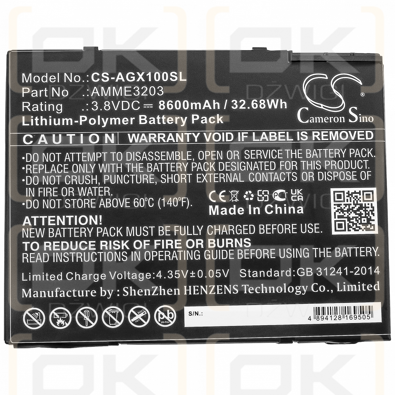 Планшет Aegex 10 Intrinsically Safe / AMME3203 8600 мА·ч Li-Polymer 3.8 В (Cameron Sino)