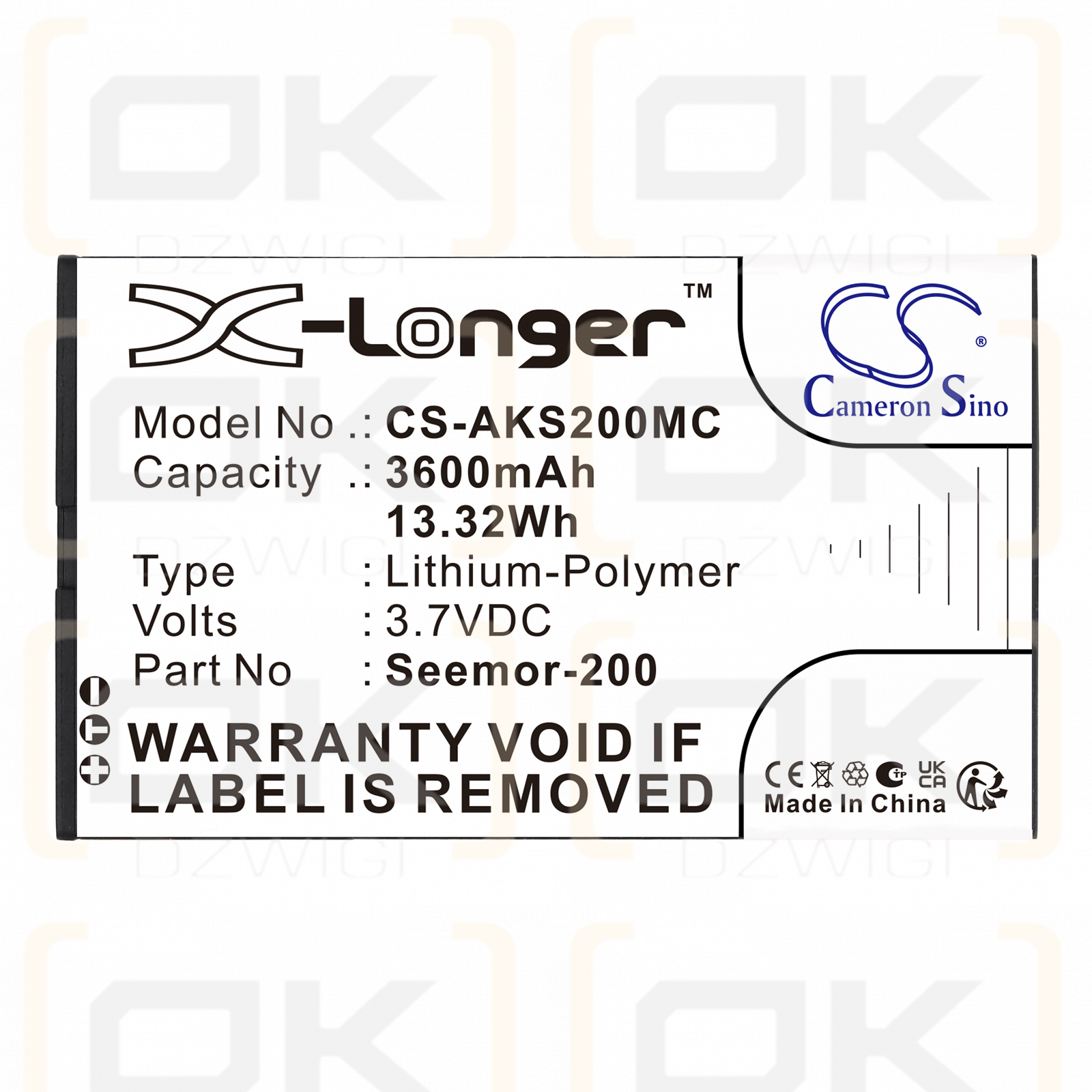 AKASO Seemor-200 / Seemor-200 3600 mAh Li-polímero 3,7 V (Cameron Sino)