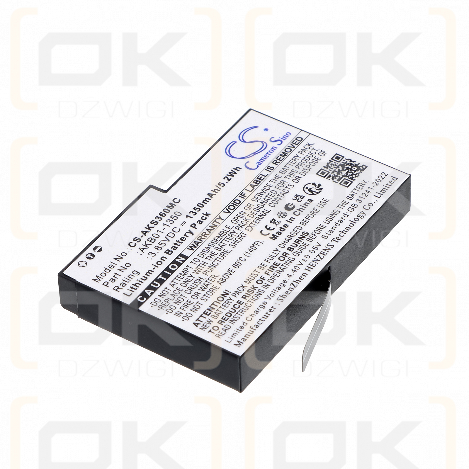 Bateria zamienna do AKASO  Weatherproof 360 Action Camera / AKB01-1350 1350 mAh Li-ion 3.85 V (Cameron Sino)