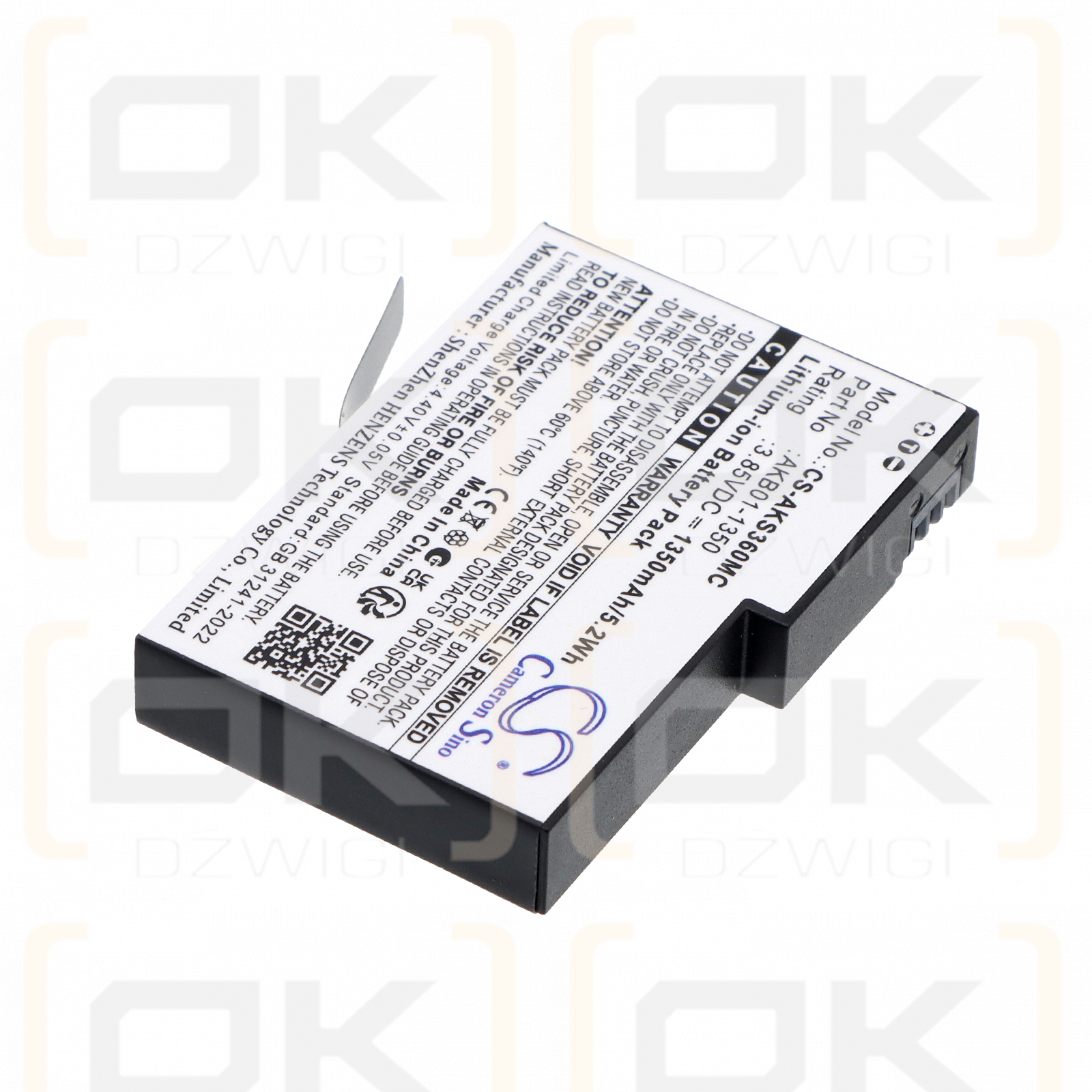 Bateria zamienna do AKASO  Weatherproof 360 Action Camera / AKB01-1350 1350 mAh Li-ion 3.85 V (Cameron Sino)