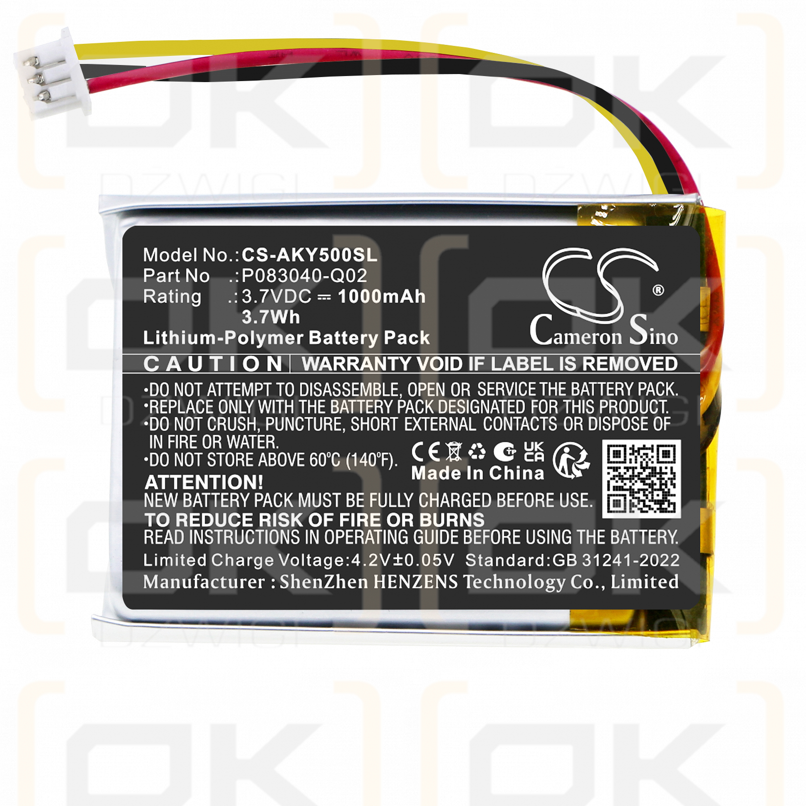 AKG Y50BT / P083040-Q02 1000 mAh Li-Polymer 3,7 V (Cameron Sino)