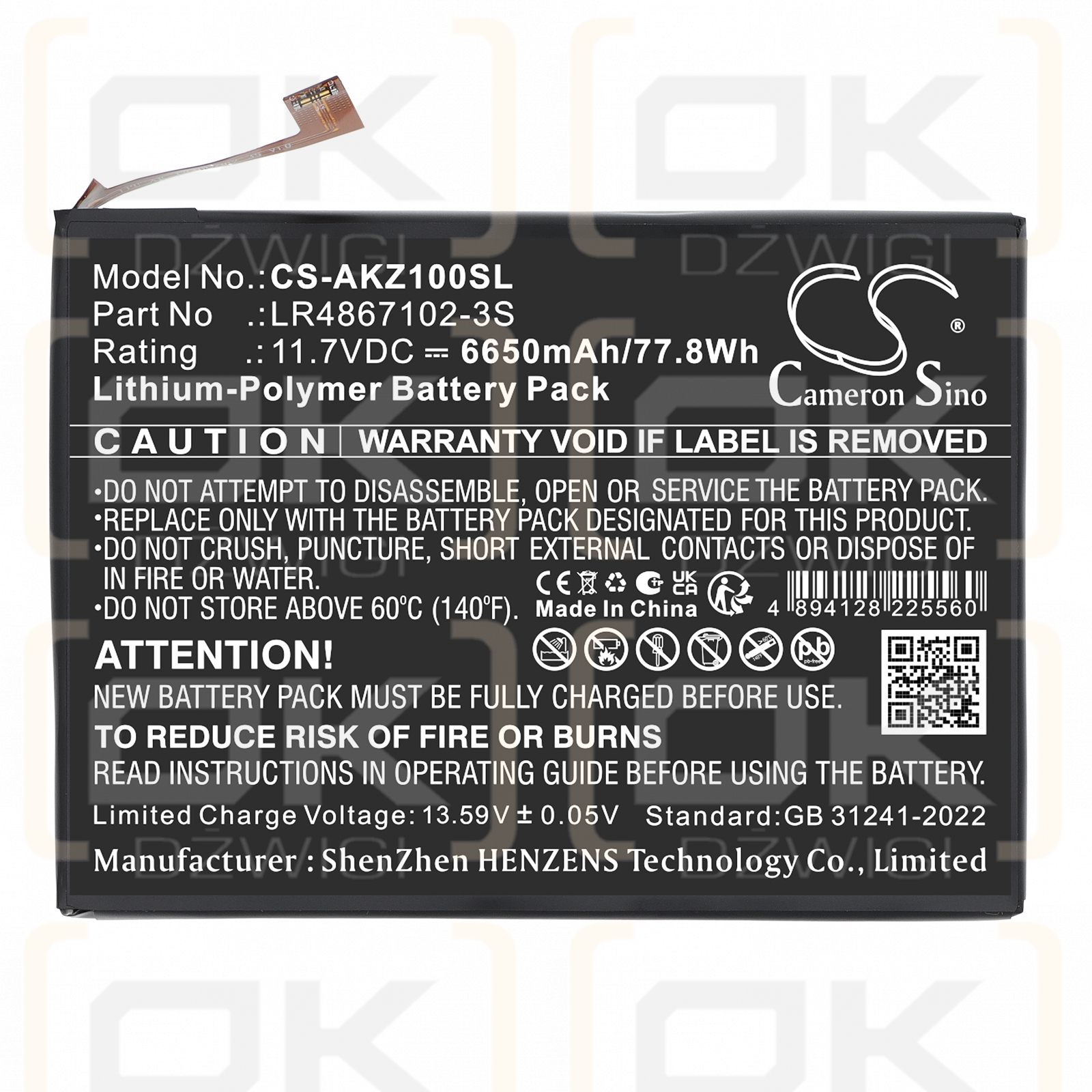 AOKZOE A2 / LR4867102-3S 6650 mAh Li-Polymer 11,7 V (Cameron Sino)