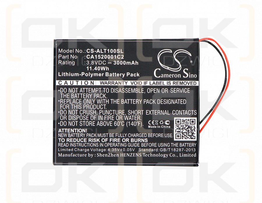 Alcatel OT-T10 / CA1520001C2 3000 мАч литий-полимерный 3,8 В (Cameron Sino)