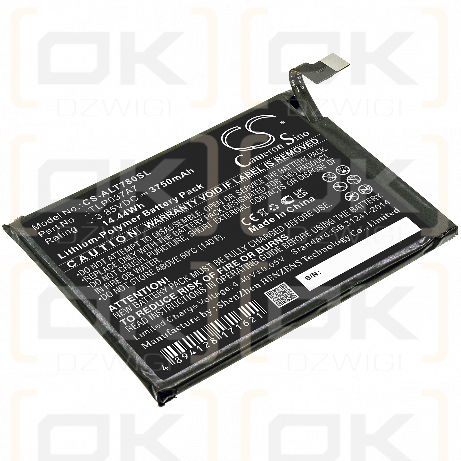 Alcatel T780H / TLP037A7 3750mAh Li-Polymer 3.85V (Cameron Sino)