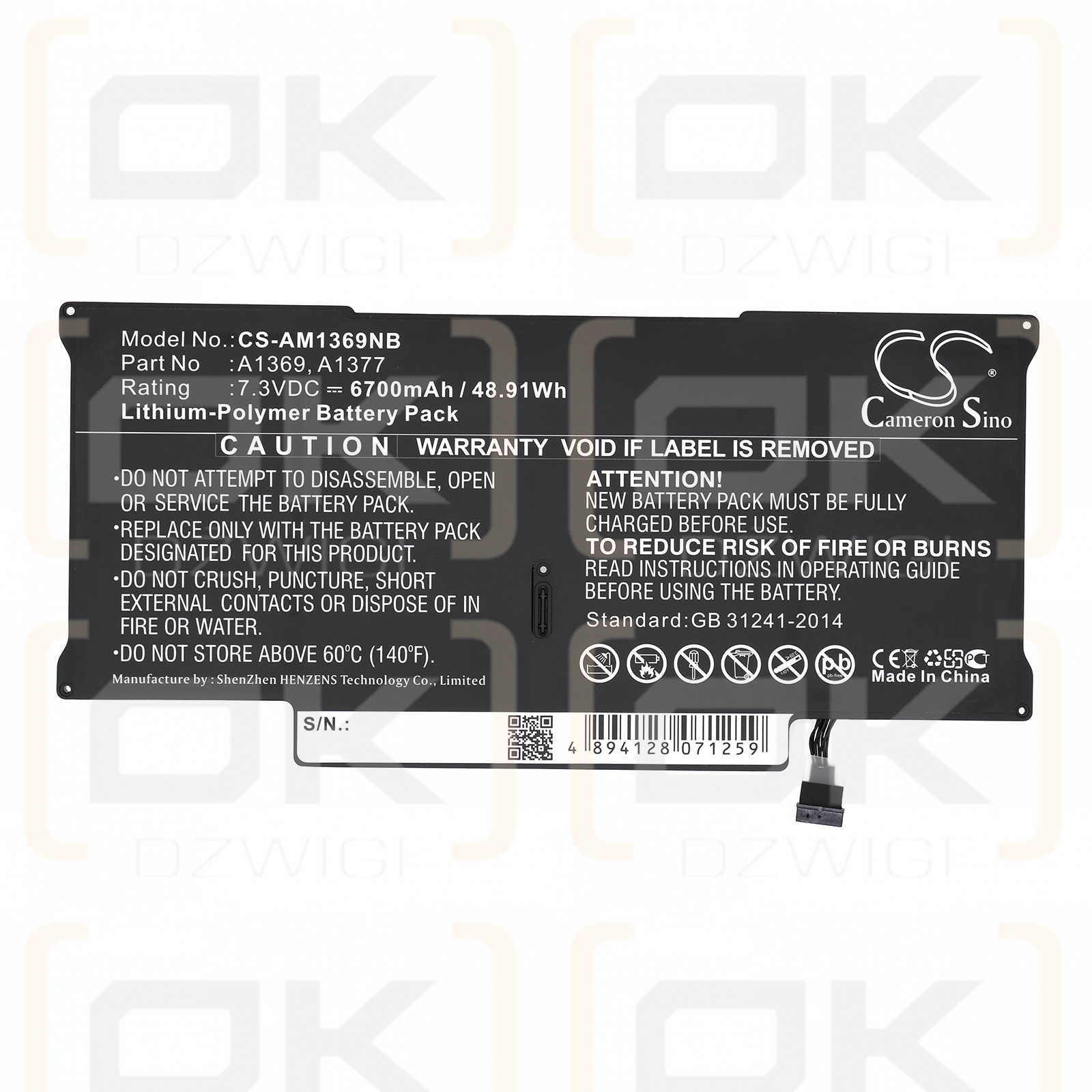 Apple MacBook Air 13,3 MC503B/A / A1369 6700 mAh Li-Polymer 7,3 V (Cameron Sino)