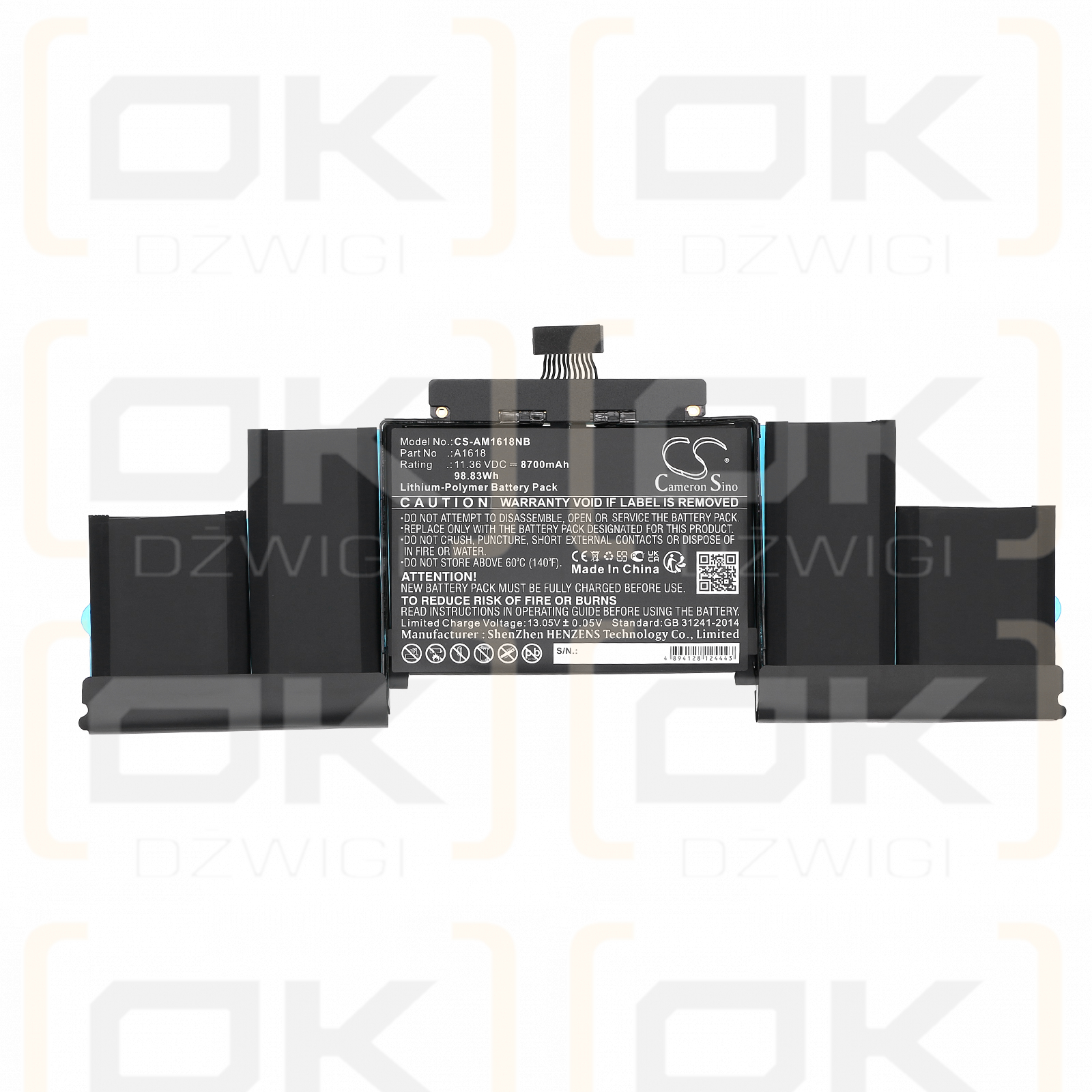 Apple A1398 Retina 2015 / A1618 8700 mAh Li-Polymer 11,36 V (Cameron Sino)