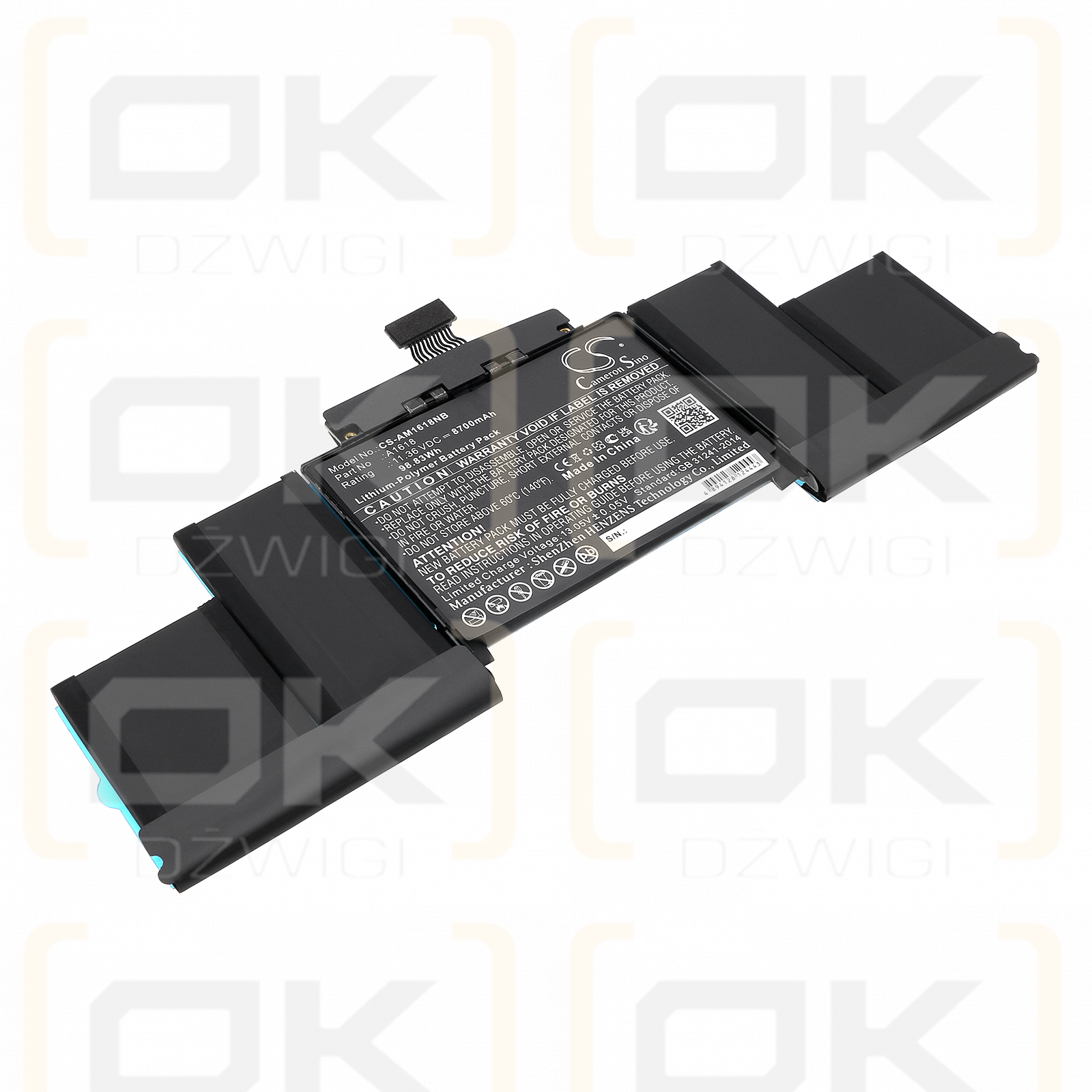 Apple A1398 Retina 2015 / A1618 8700 mAh Li-Polymer 11,36 V (Cameron Sino)