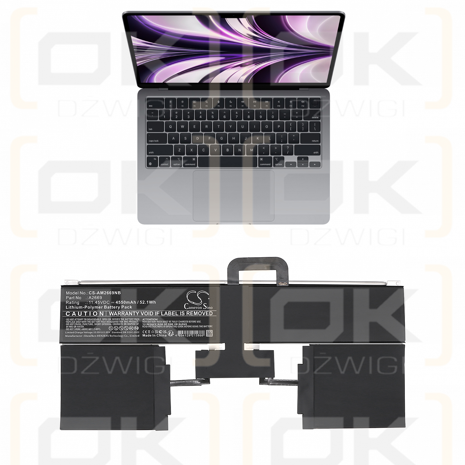 Apple MacBook Air 13" M2 / 661-26150 4550 mAh Li-Polymer 11,45 V (Cameron Sino)