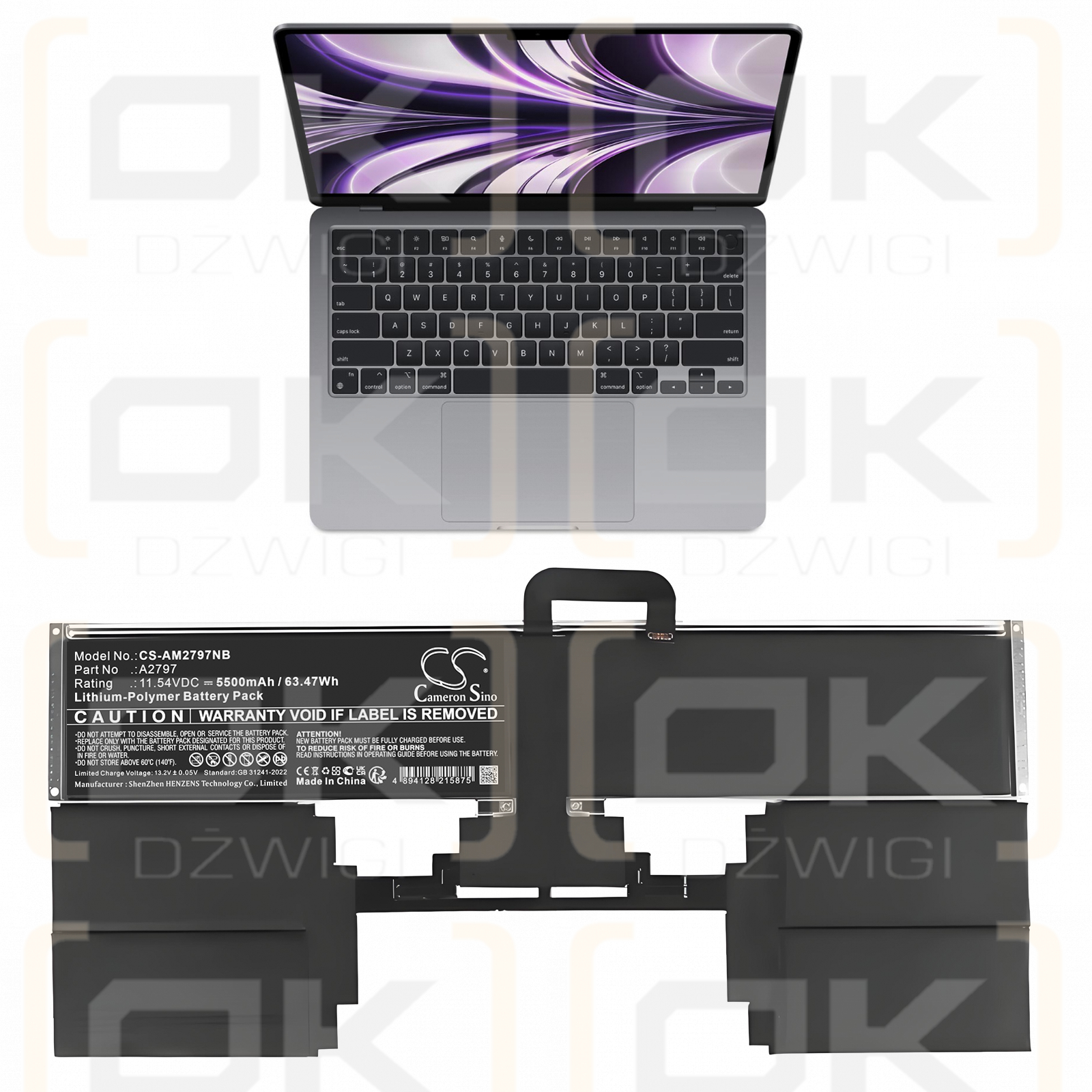 Apple MacbookAir 2023 / A2797 5500mAh Li-Polymer 11.54V (Cameron Sino)