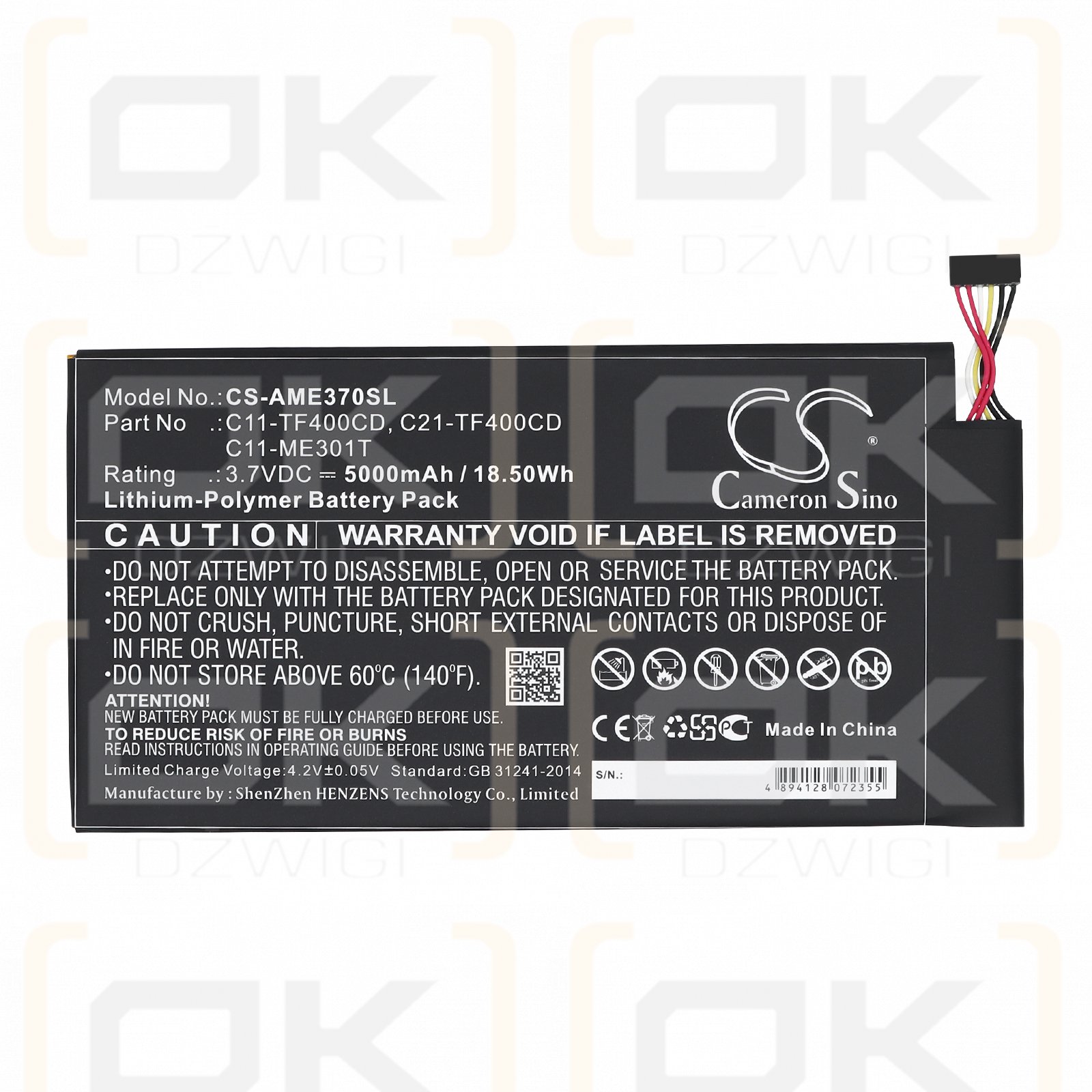 Asus 110-0329H / C11-TF400CD 5000 мАч литий-полимерный 3,7 В (Cameron Sino)