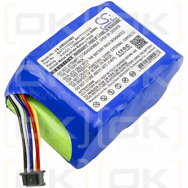 Batería de repuesto para bomba de infusión Alaris Medicalsystems Asena GP / BATT/110324 2500 mAh Ni-MH 9,6 V (Cameron Sino)