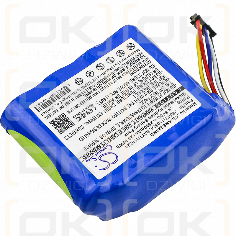 Batería de repuesto para bomba de infusión Alaris Medicalsystems Asena GP / BATT/110324 2500 mAh Ni-MH 9,6 V (Cameron Sino)