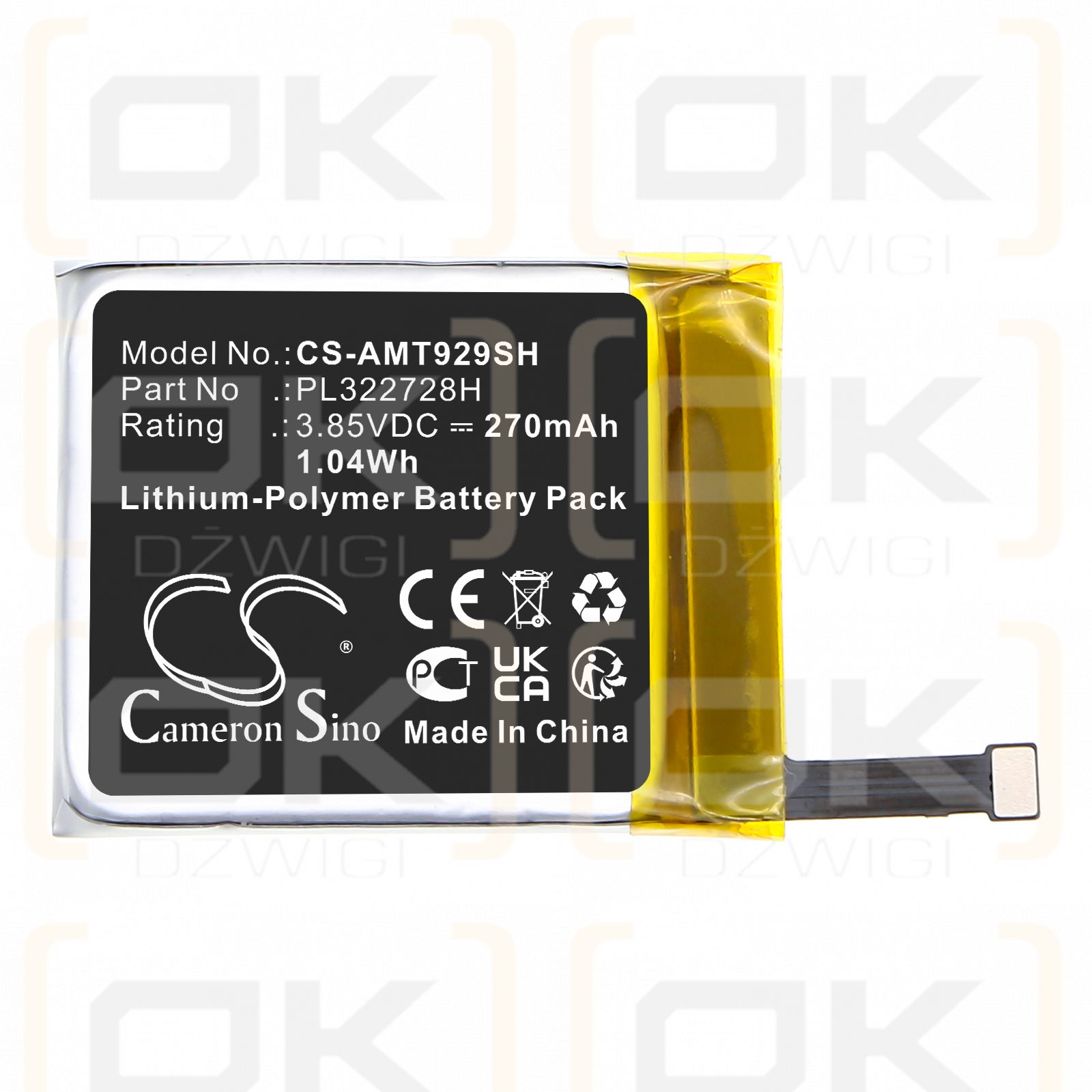 Amazfit Stratos 3 / PL322728H 270 mAh Li-Polymer 3,85 V (Cameron Sino)