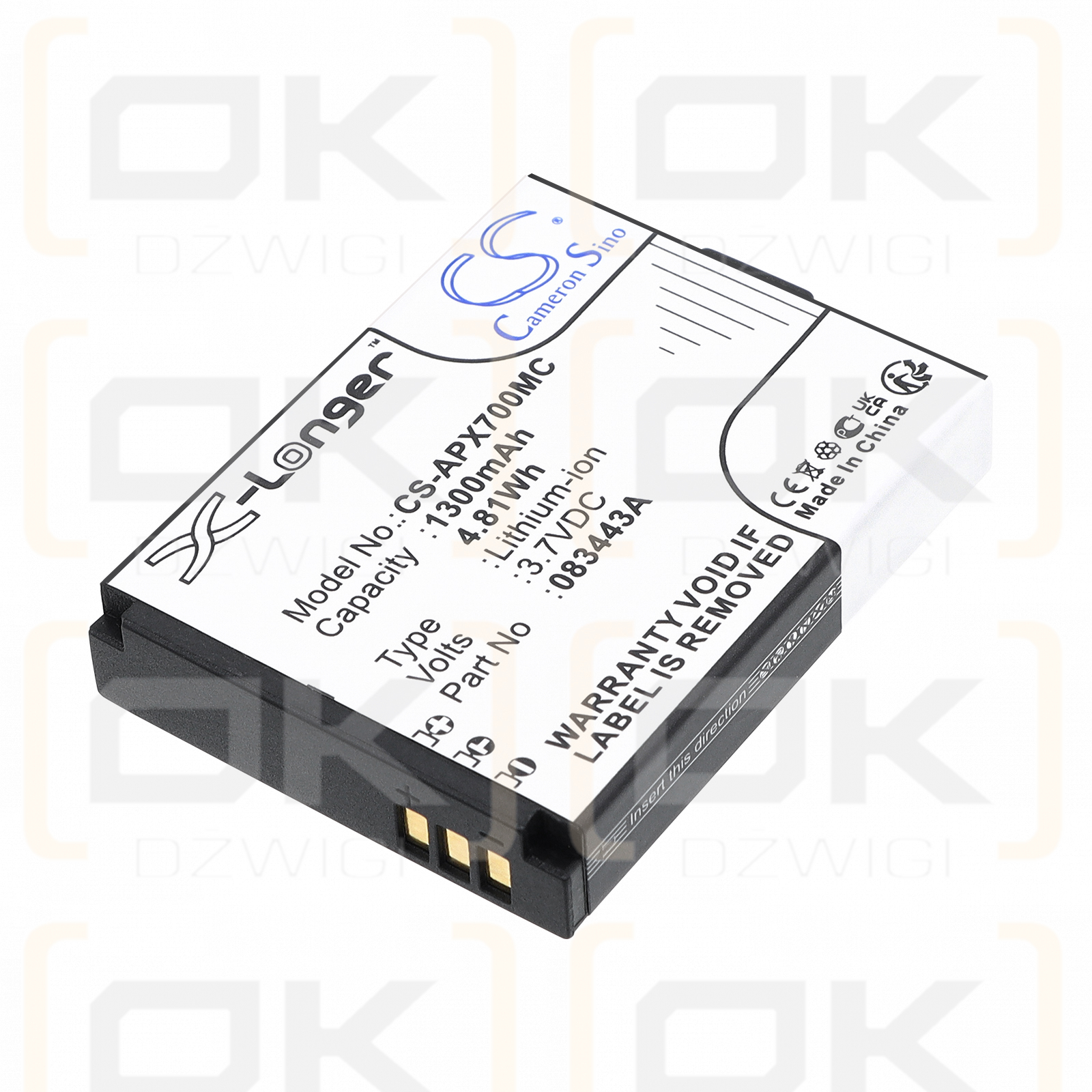 Ersatzakku für Actionpro ISAW A3 / 083443A 1300 mAh Li-Ion 3,7 V (Cameron Sino)