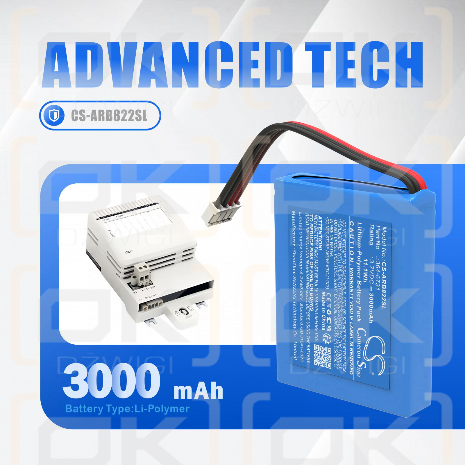 ABB SB822 3000mAh Li-Polymer 3.7V (Cameron Sino)