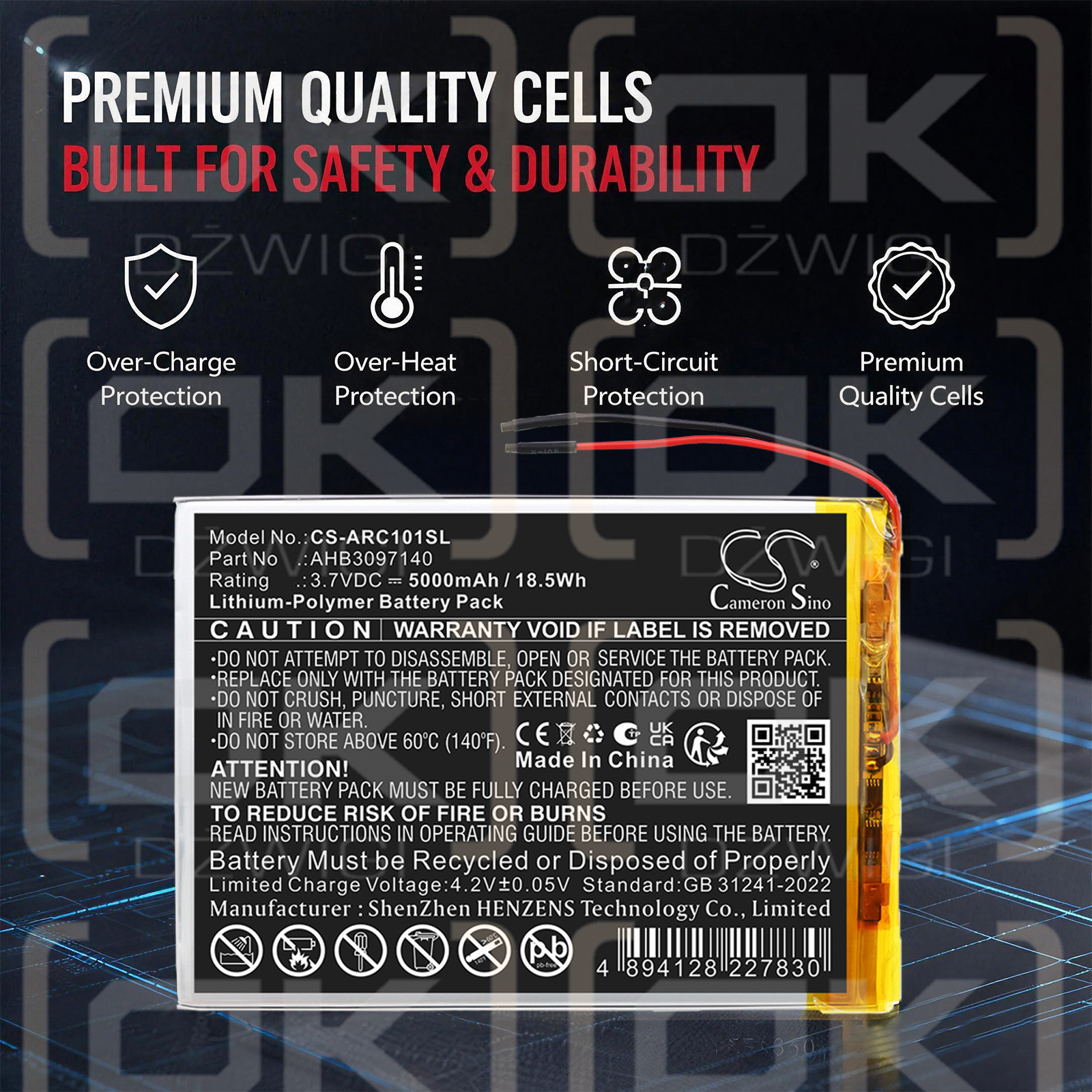 Сменный аккумулятор для Archos AC101CR3GV4 / AHB3097140 5000 мАч Li-Polymer 3,7 В (Cameron Sino)