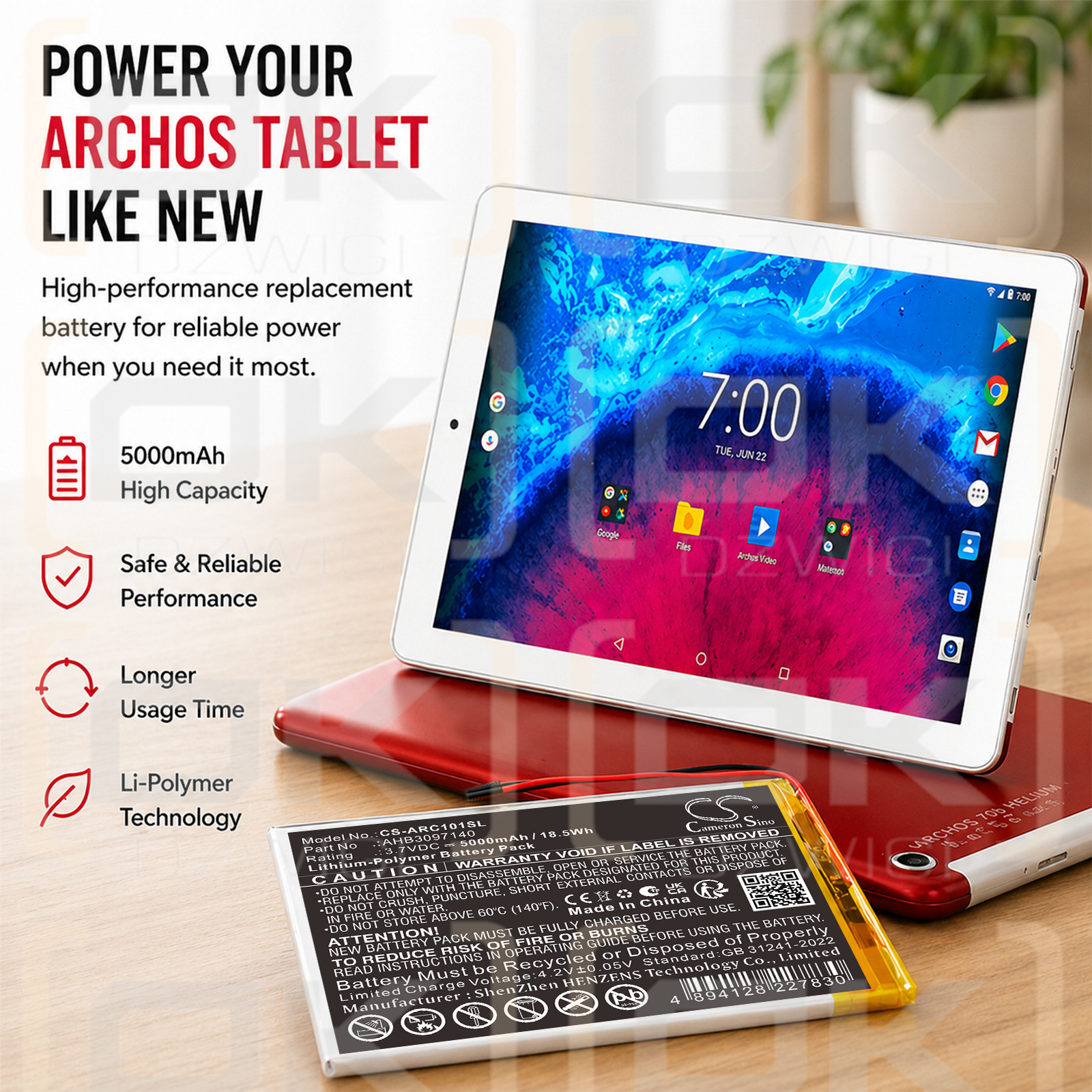 Сменный аккумулятор для Archos AC101CR3GV4 / AHB3097140 5000 мАч Li-Polymer 3,7 В (Cameron Sino)