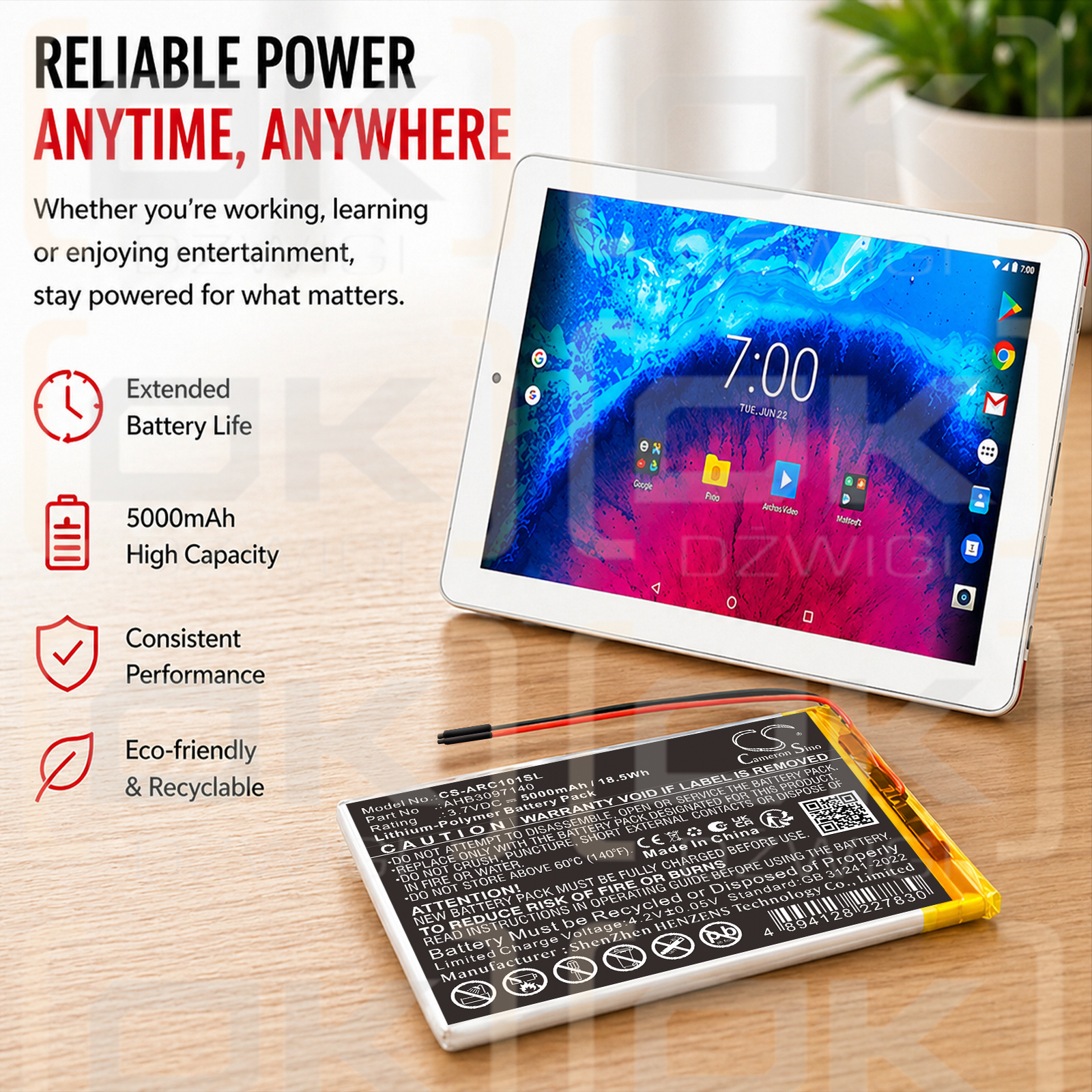 Сменный аккумулятор для Archos AC101CR3GV4 / AHB3097140 5000 мАч Li-Polymer 3,7 В (Cameron Sino)