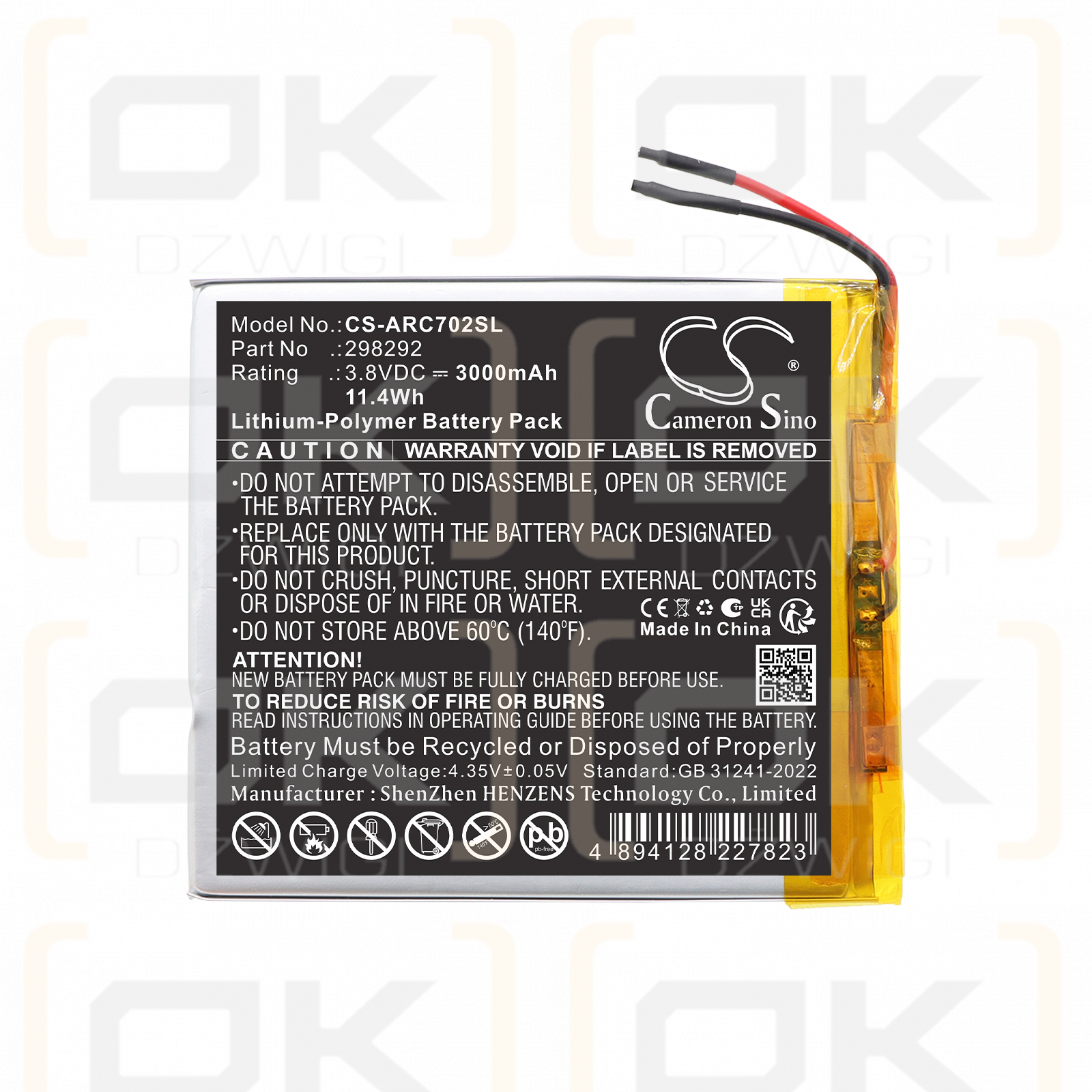 Replacement Battery for Archos AC70OXV2 / 298292 3000 mAh Li-Polymer 3.8 V (Cameron Sino)