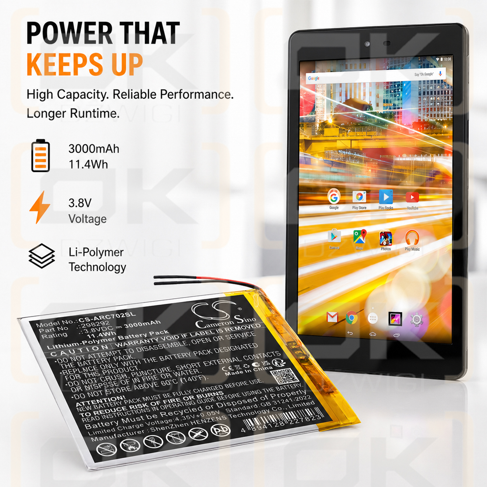 Replacement Battery for Archos AC70OXV2 / 298292 3000 mAh Li-Polymer 3.8 V (Cameron Sino)